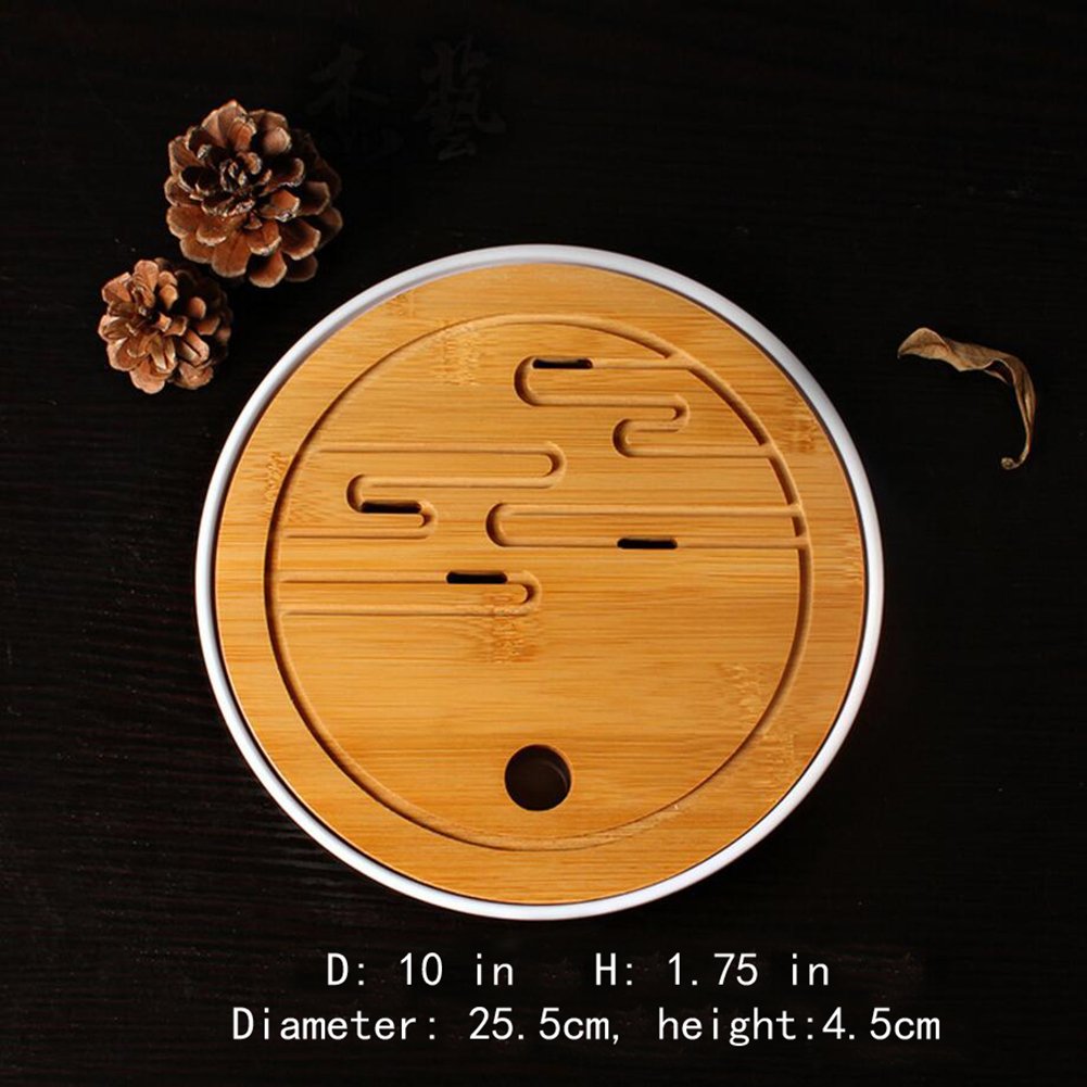 Hoobar Bamboo Kungfu Tea Tray Table Serving Tray Chinese Style Water Storage Gongfu Tea Tray (White 1)