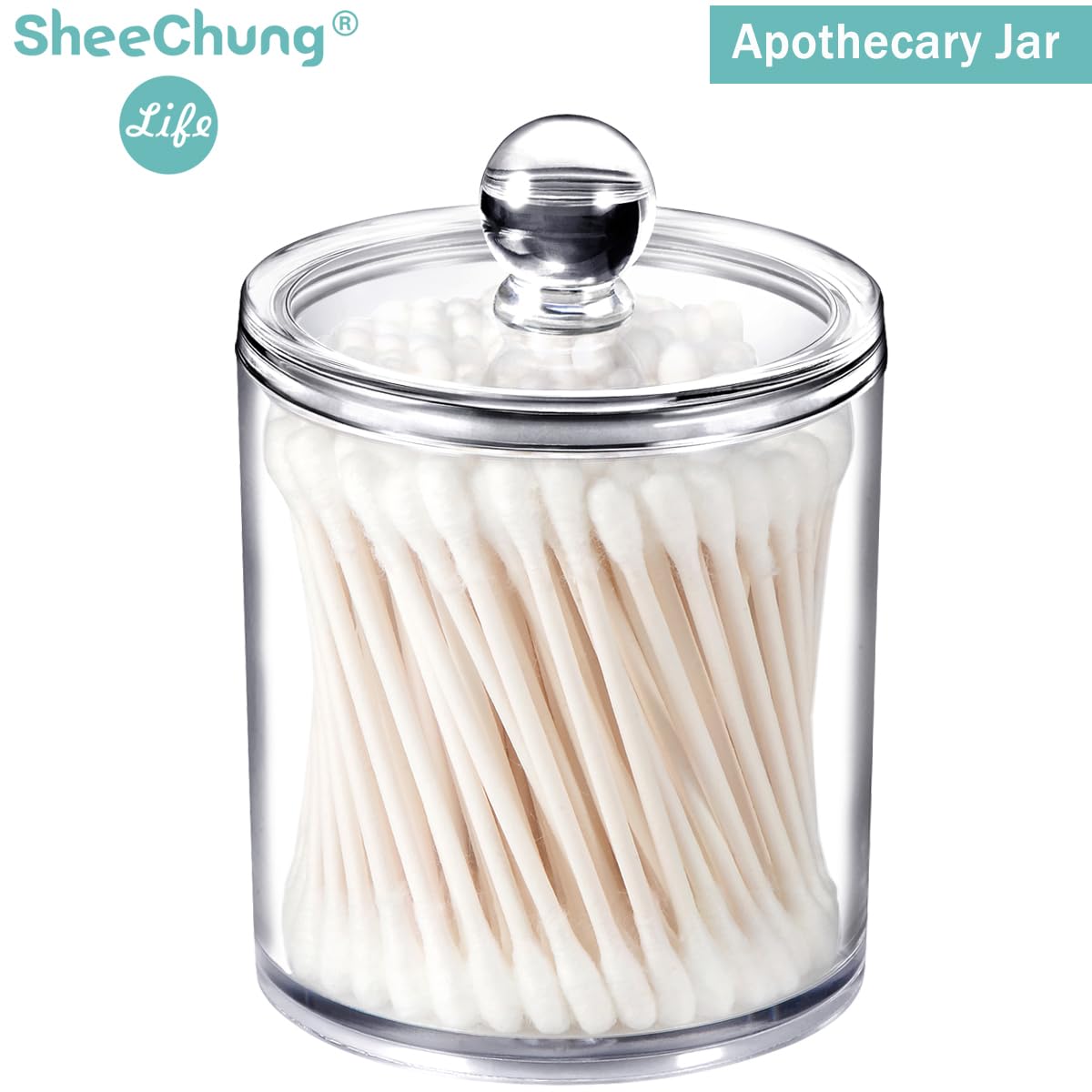15 Oz Qtip Dispenser Apothecary Jars Bathroom with Labels - Qtip Holder Storage Canister Clear Plastic Acrylic Jar for Cotton Ball Cotton Swab Q-tips Cotton Rounds (2 Pack Small)