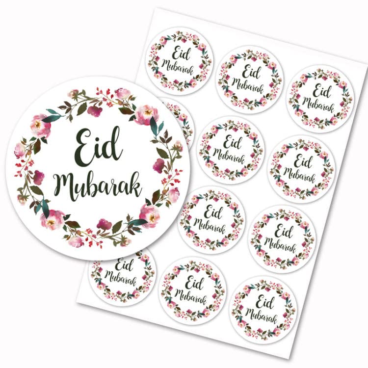 Swyoun 96Pcs Eid Mubarak Stickers With Garland Signs Eid Party Decorations Ramadan Party Supplies(Rose)