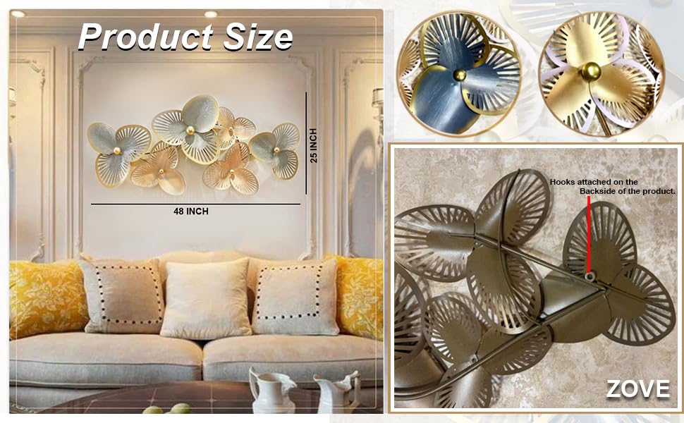 Zove Metal Clover Leaf Wall Decoration | 3D Home Wall Decor | Elegant Design Decorative Wall Hanging Sculpture For Living Room,