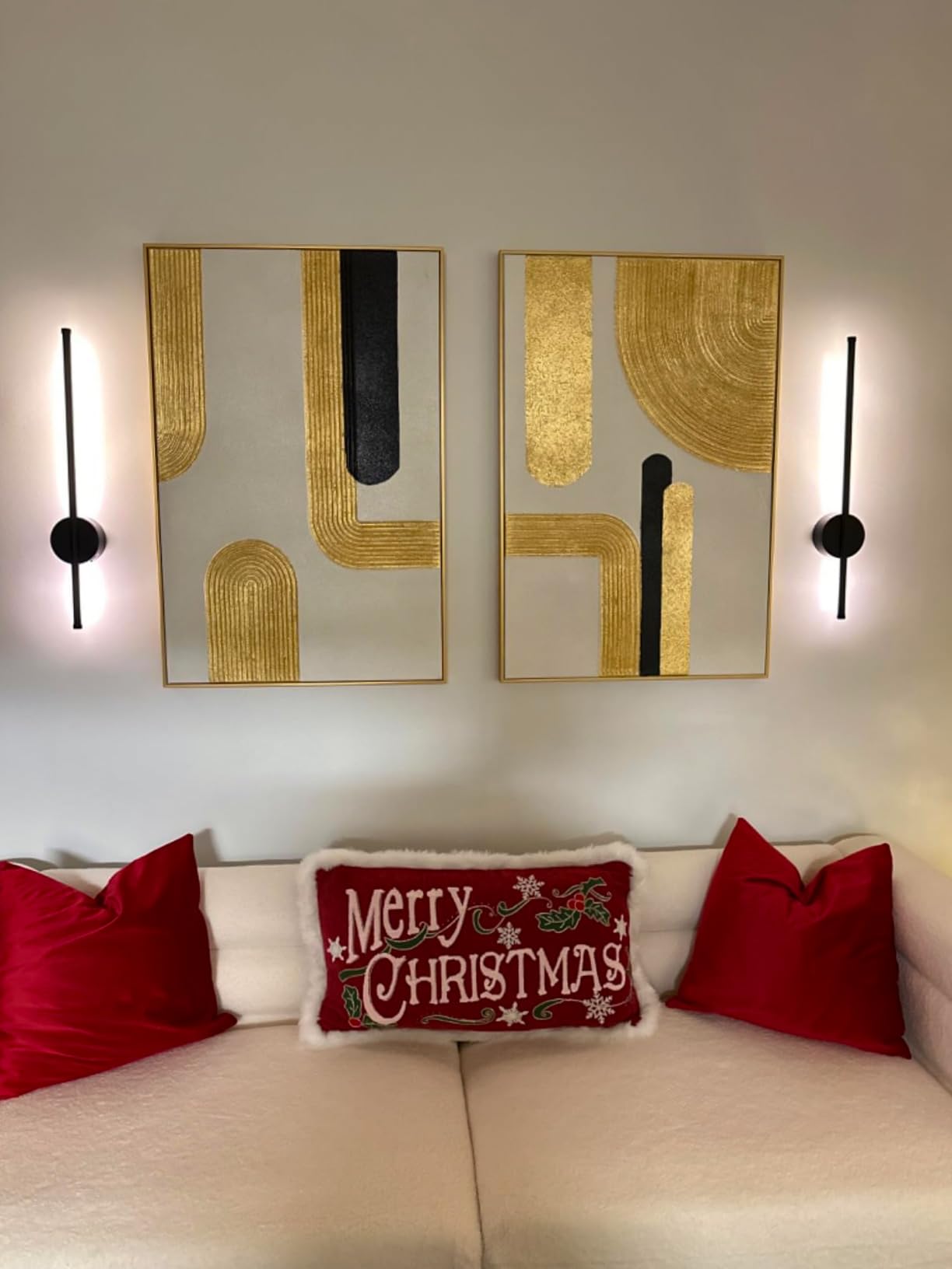 Black Gold Abstract Wall Art - Hand-Painted Geometric Line Spiral Duo Abstract Shapes Canvas Artwork Decor, Set Of 2, 24 X 36 In