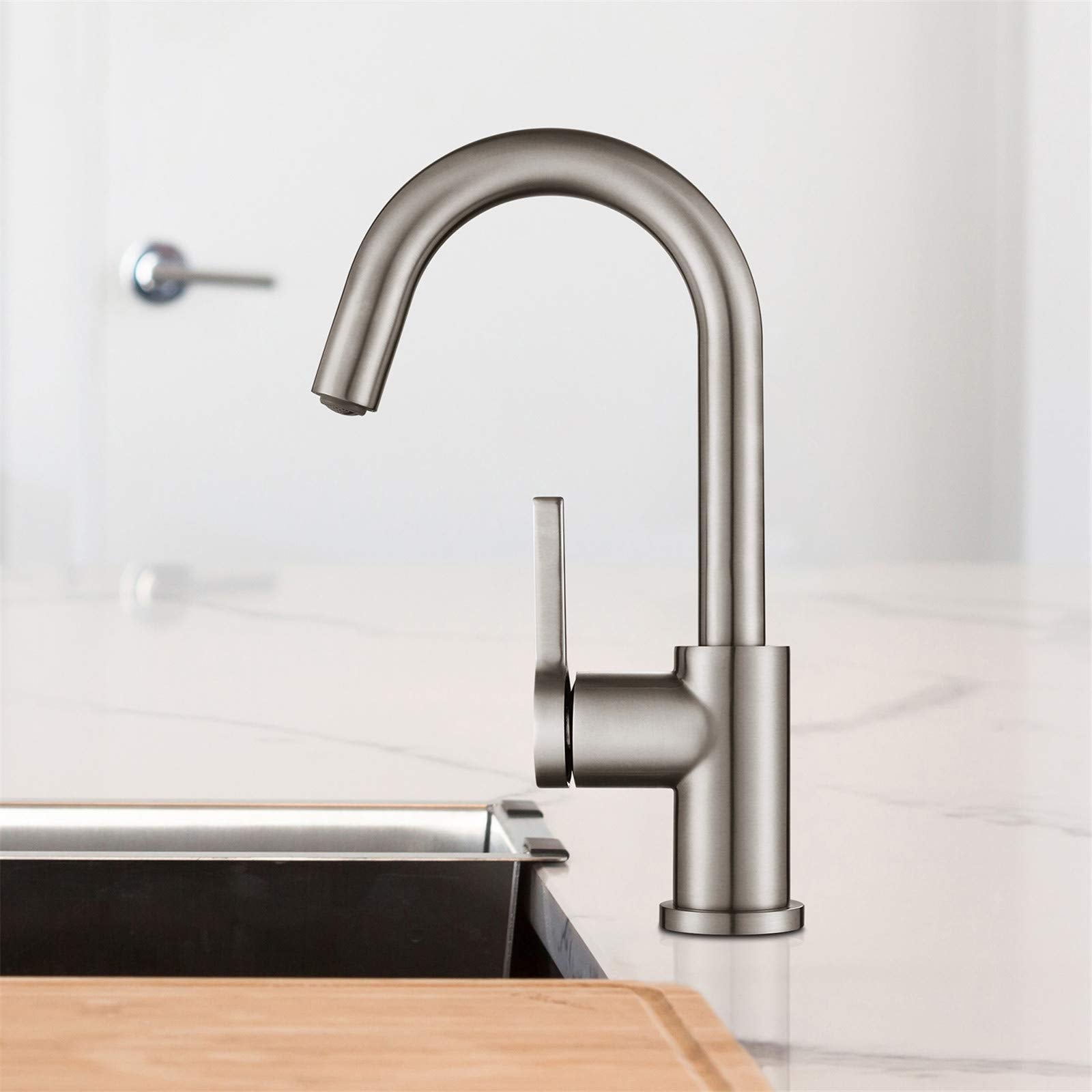 AguaStella AS1010BN Brushed Nickel Bar Faucet or Prep Kitchen Sink Faucet with Single Handle