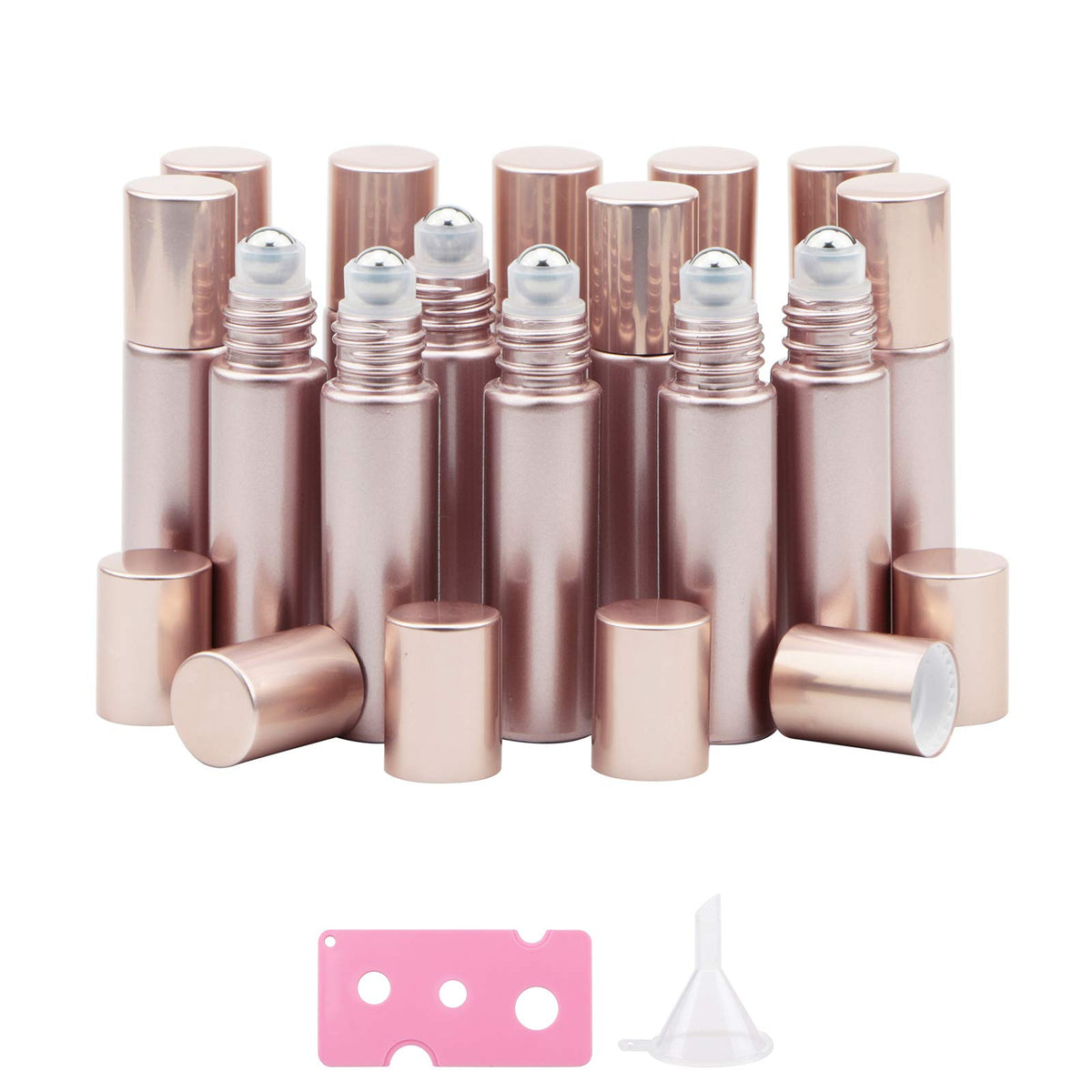 Kesell 14 Pack 10Ml Matte Rose Gold Essential Oil Roller Bottles With Stainless Steel Balls For Perfume Aromatherapy Oils 1 Funn