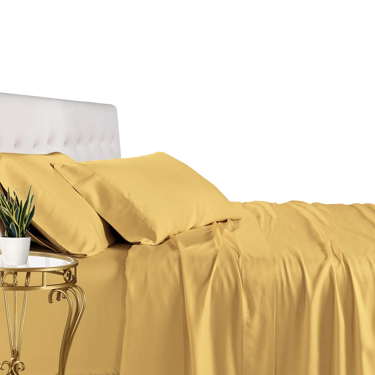 Royal Tradition Viscose From Bamboo Bed Sheets, King, Solid Gold, Super Soft And Cool 4Pc Sheet Set