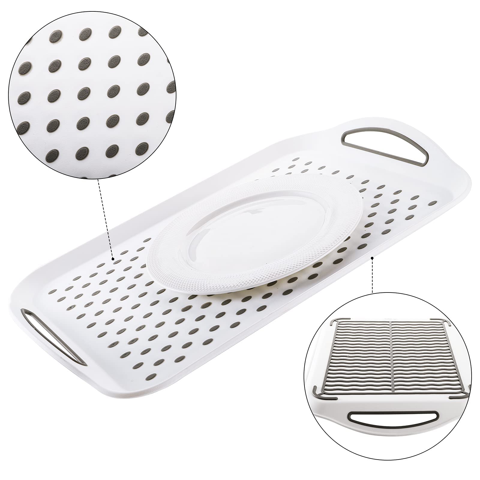 Topzea 2 Pack Non-Slip Food Serving Tray With Handle, Plastic Rectangular Restaurant Serving Tray Cafeteria Fast Food Breakfast