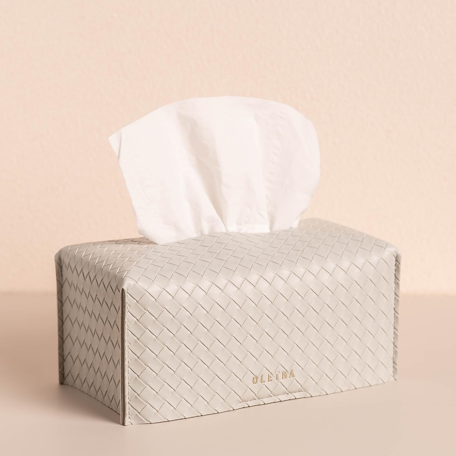 OLETHA Aesthetic Rectangle Tissue Box Cover, High Flat Box Tissues Holder Rectangular, Woven Textured, Grey