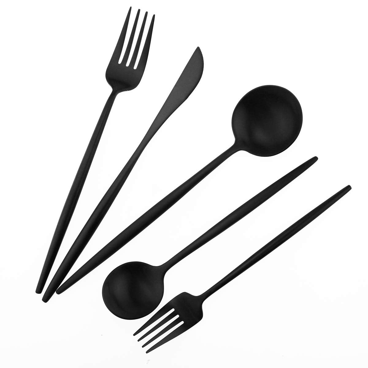Matte Balck Silverware Set Gugrida 5-Piece 18/10 Stainless Steel Satin Finish Flatware Set Kitchen Utensil Set Tableware Travel Cutlery Set for Camping Office or School Lunch  Dishwasher Safe