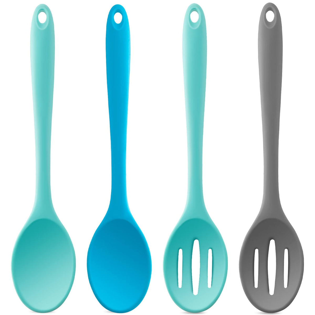 Dandat 4 Pieces Silicone Nonstick Mixing Spoons Heat Resistant Utensil Basting Serving Spoon Cooking Baking For Stirring Kitchen