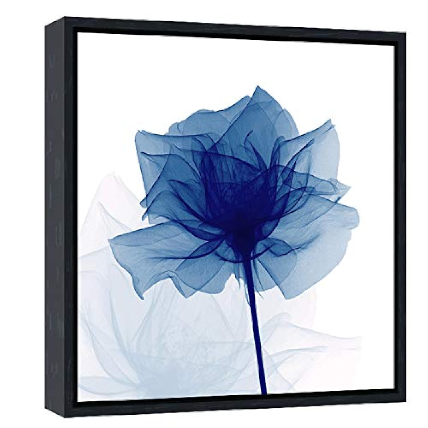 Pyradecor Black Framed Blue Flickering Flower Modern Abstract Paintings Canvas Wall Art Grace Floral Pictures On Canvas Prints A