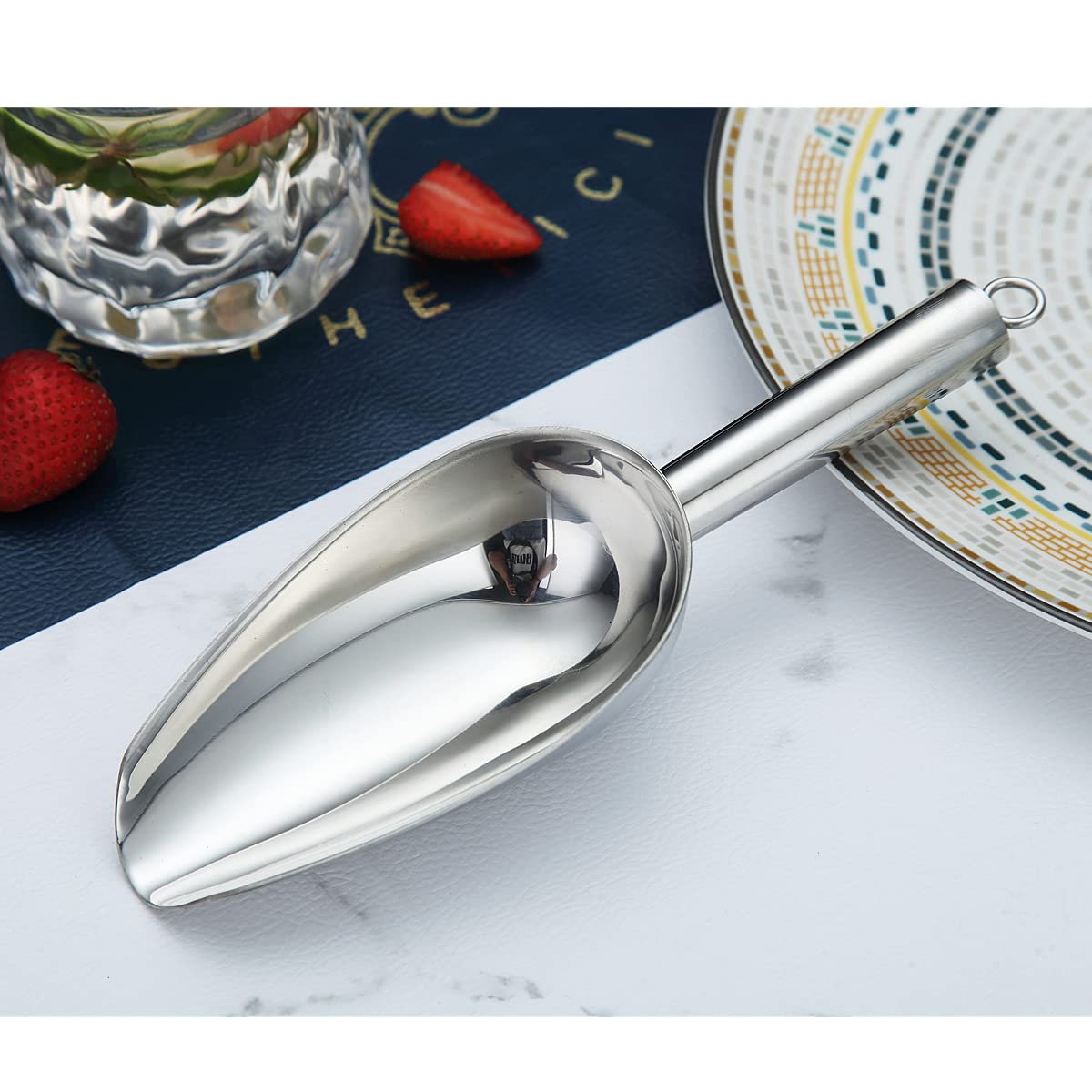 Berglander Stainless Steel Ice Scoop 6 Oz, Metal Ice Scooper For Ice Maker, Multipurpose For Candy Kitchen Bar Party Wedding Pet