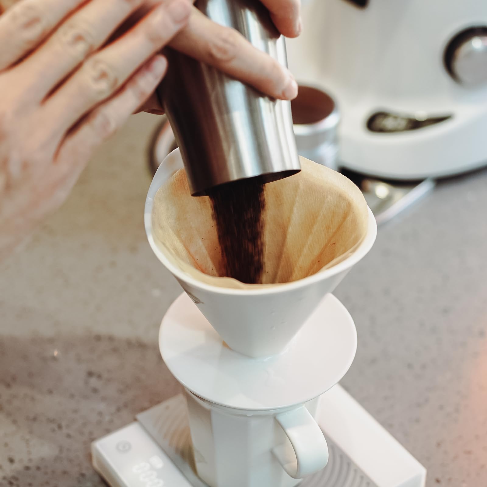 Crosscreek Pour Over Coffee Maker Set, White Ceramic Coffee Dripper With V60 Paper Filter, White Ceramic Streamline Coffee Mug F