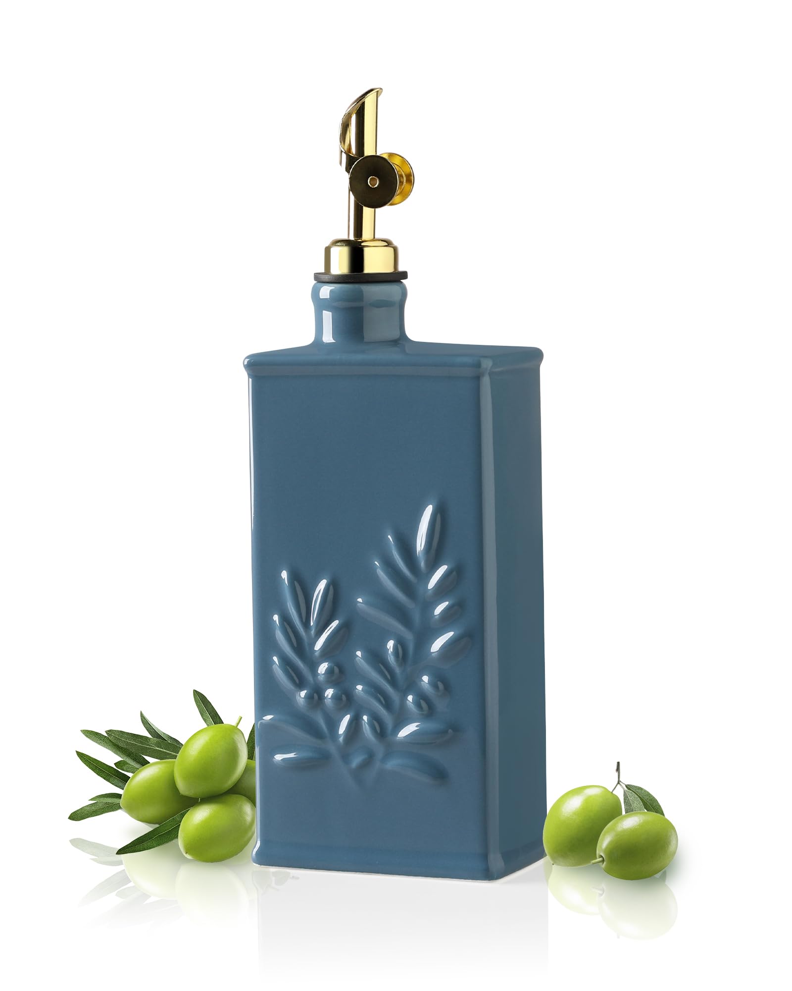 Sweejar Ceramic Olive Oil Dispenser Bottle for Kitchen, 17 Oz Relief Opaque Oil and Vinegar Dispenser Bottle with Spout, Suitabl