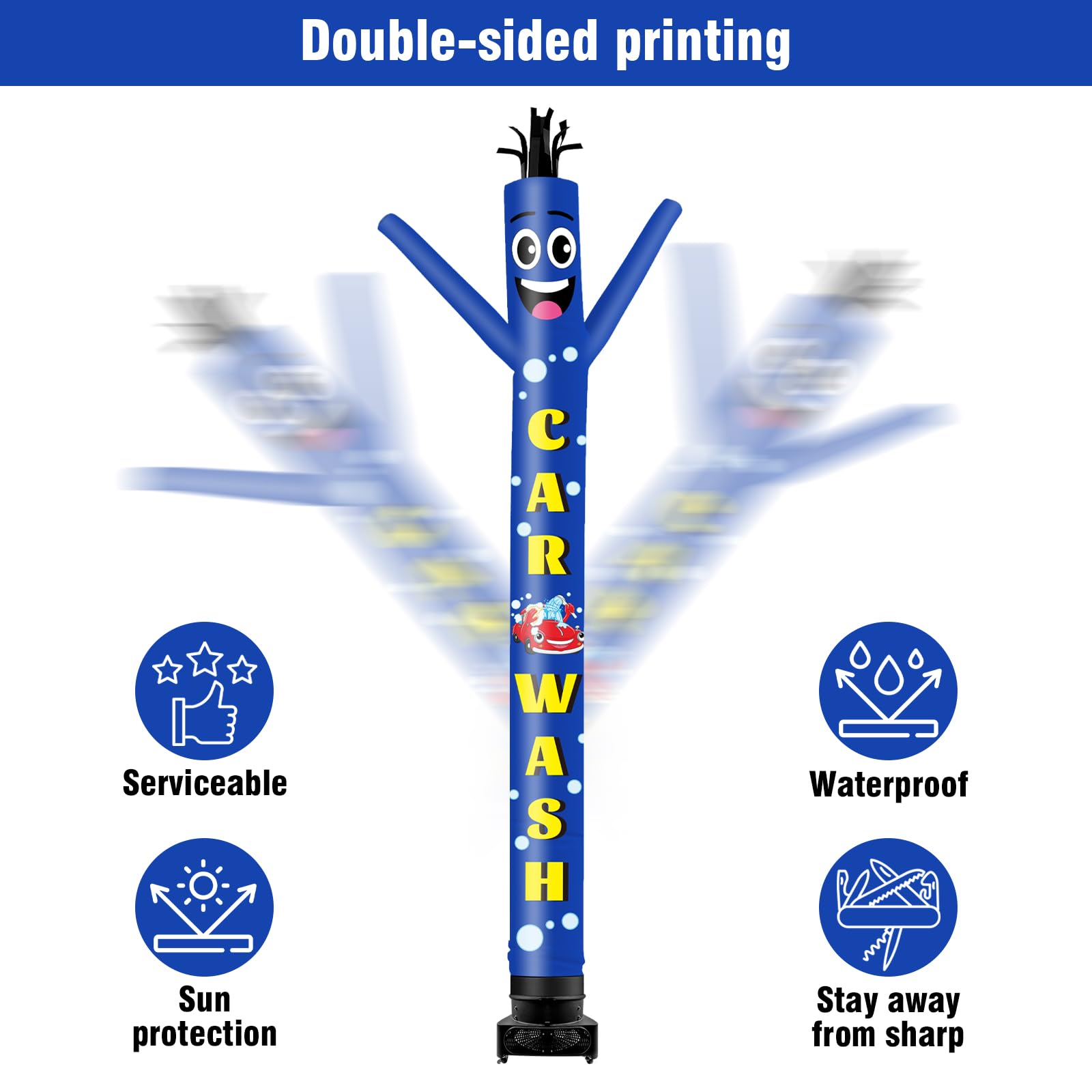 GOODENY 20FT Tall Inflatable Tube Man Car Wash Wacky Wavy Dancing Guy with 1.5 HP Weather-Resistant Blower (18  Diameter) for Ou