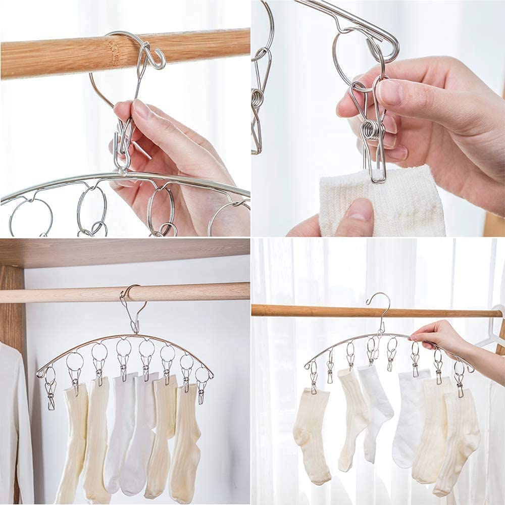 Skroad 3 Pack Stainless Steel Laundry Drying Rack Clothes Hanger With 10 Clips For Sock, Underwear And Small Item Accessory