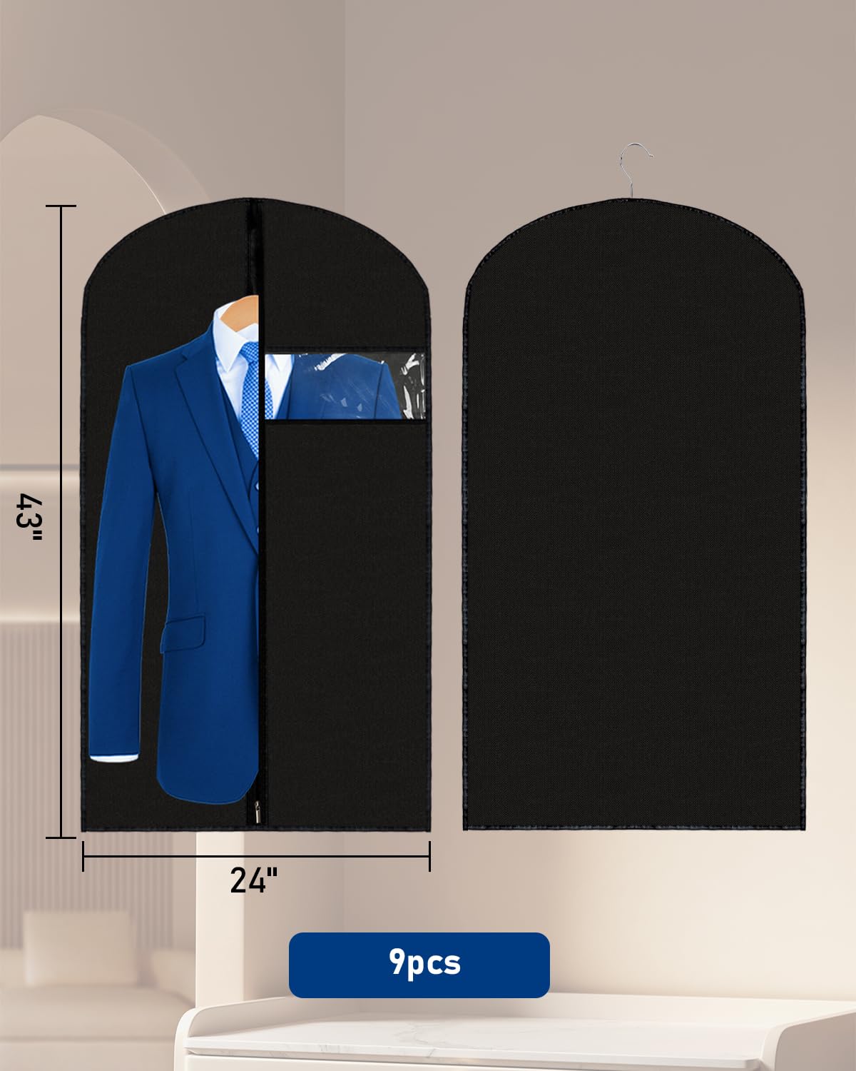 Garment Bags Suit Bags 24 X 43 Inch, 9 Packs Garment Covers For Hanging Clothes On Closet Or Travel, Peva (70Gsm) Suit Covers Fo