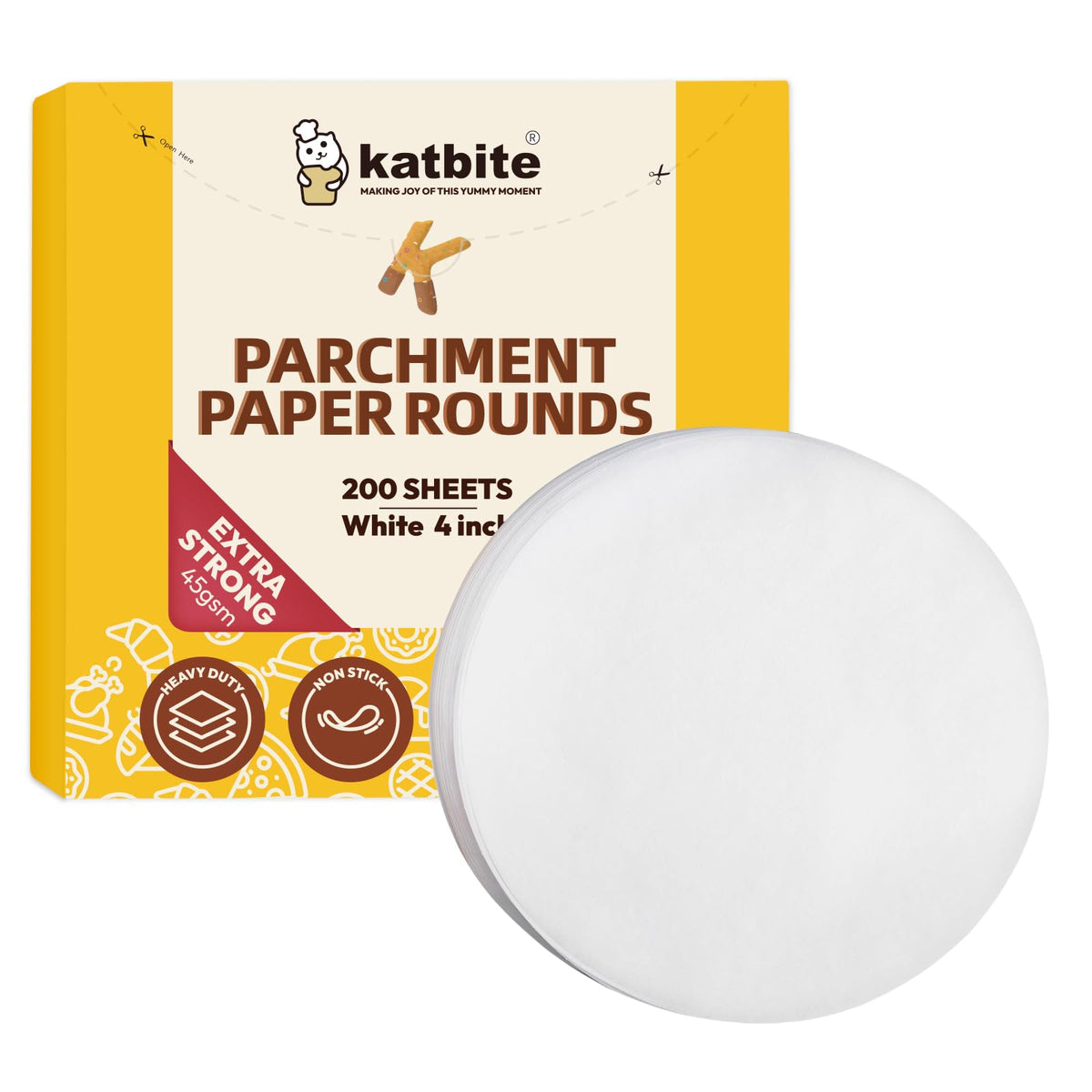 Katbite Heavy Duty Parchment Rounds 4 Inch, 200Pcs Round Parchment Patty Paper Rounds, Use For Baking Small Cakes, Separating Fr
