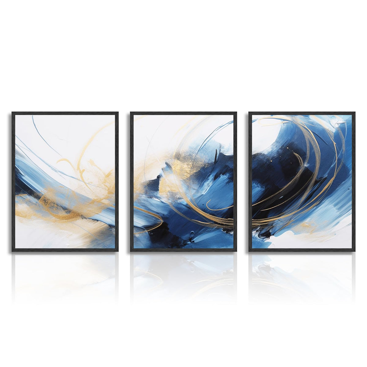 Dazzlewall 3 Pcs Blue And Gold Abstract Wall Art Modern Contemporary Wall Decor Fantasy Graffiti Artwork Aesthetic Splash Ink Pa