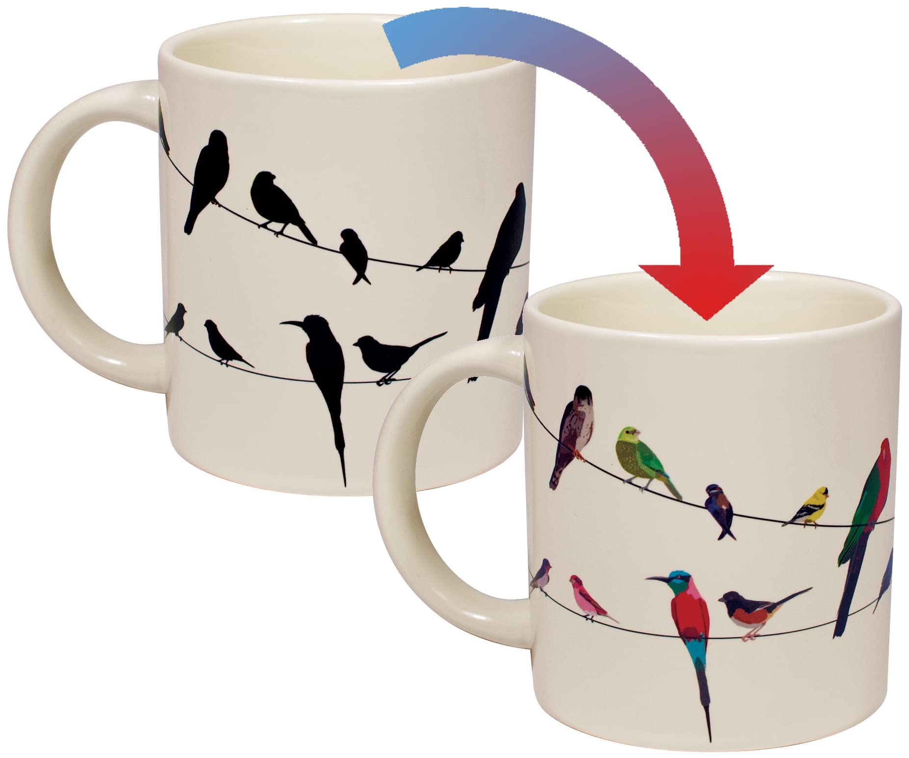 The Unemployed Philosophers Guild Birds on a Wire Heat Changing Mug - Add Coffee and Colorful Birds Appear, Comes in a Fun Box