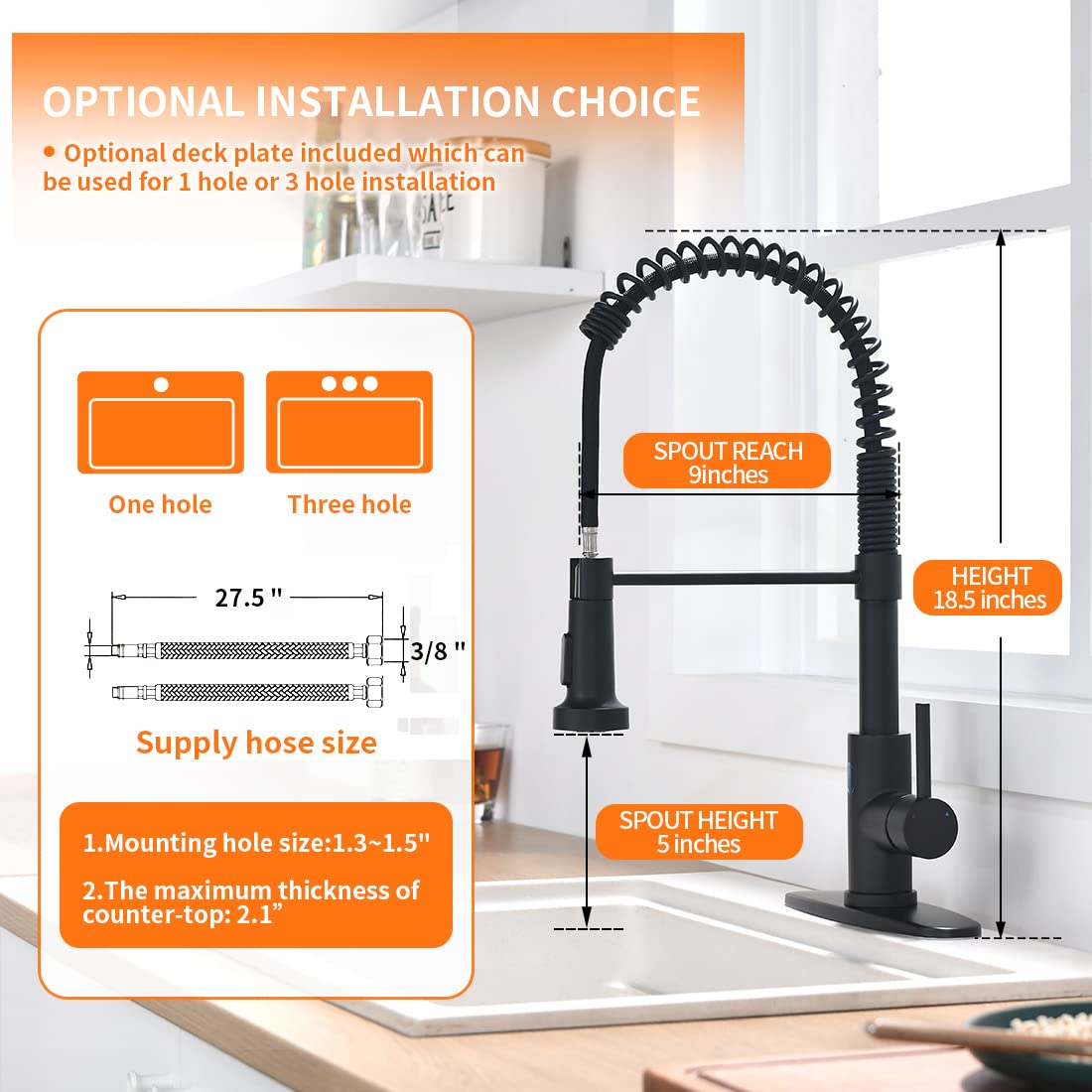 Owofan Black Kitchen Faucet With Pull Down Sprayer Stainless Steel Single Handle Pull Out Spring Sink Faucets 1 Hole Or 3 Hole D