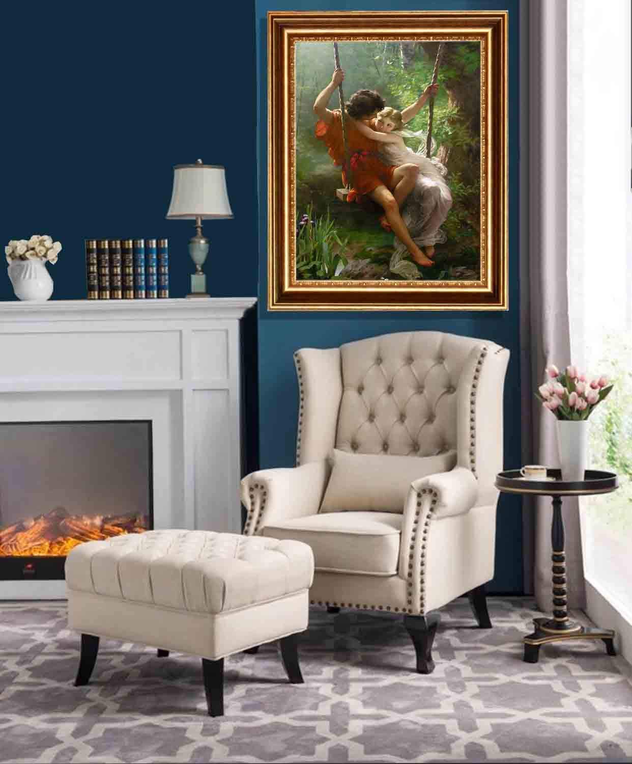 Eliteart -Springtime By Pierre Auguste Cot Giclee Framed Art Canvas Print-Frame Size :24 1/2''X 34 1/2''