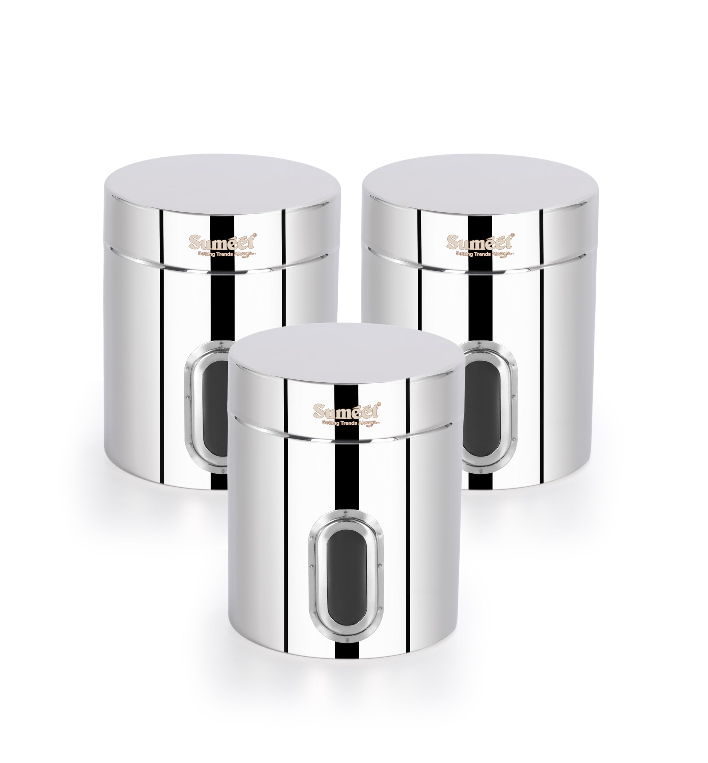 Sumeet Stainless Steel Small Containers Jars Dabba For Kitchen Storage With See Through Window - Set Of 3Pcs  310Ml Capacity Each  7.3Cm Dia  Silver