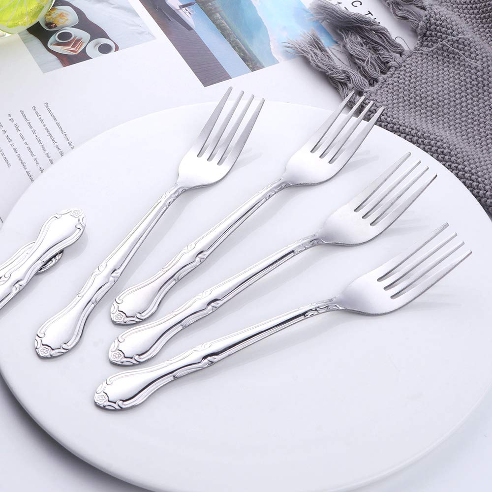Dinner Fork Salad Dessert Forks Rose Pattern 12 Pieces, Buy&Use Silver Stainless Steel 7.3-Inch Flatware