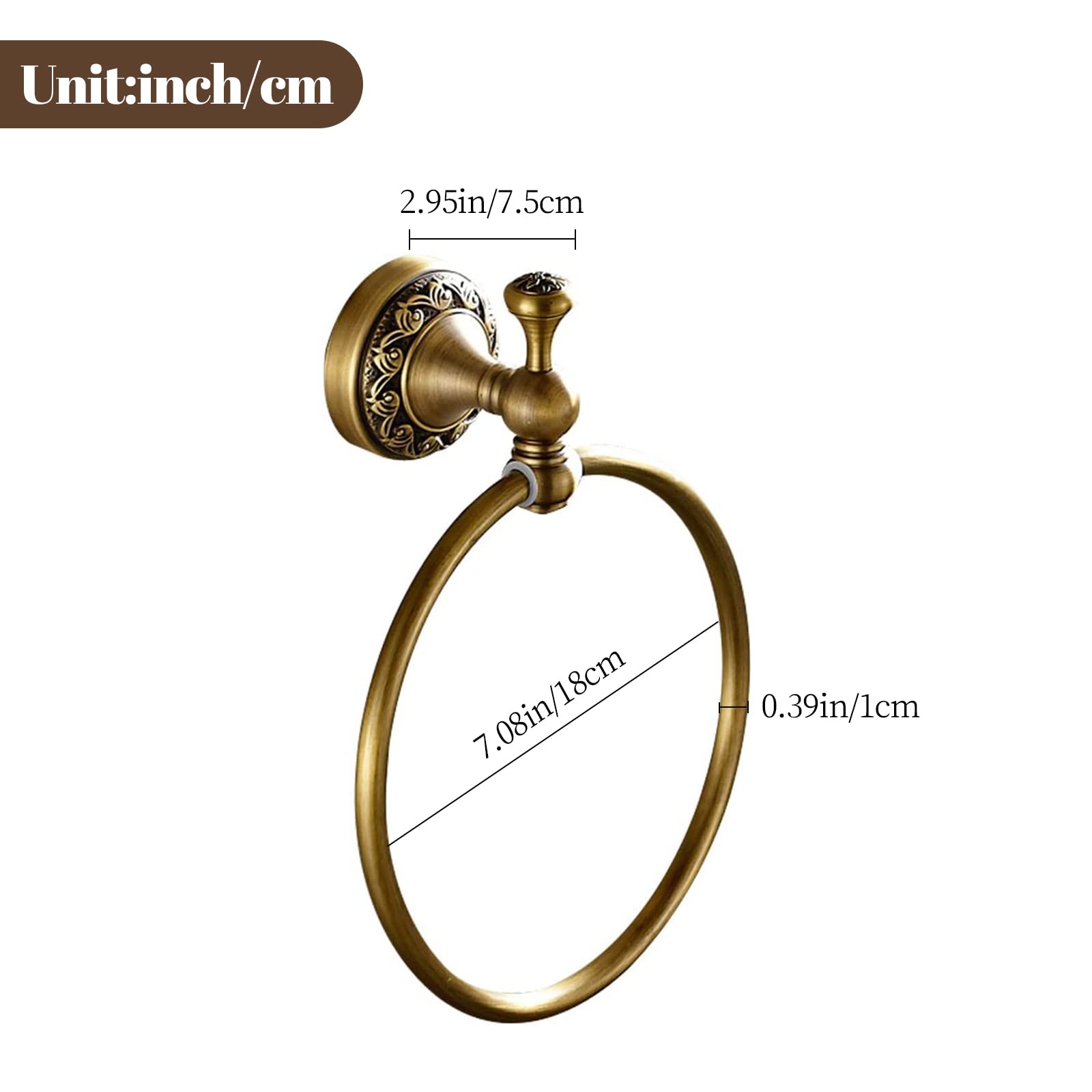 Leyden Brass Towel Ring  Antique Retro Round Towel Holder  Wall Mounted Bath Hand Towel Rack Rail Bathroom Hardware Classical Ancient Wave Pattern Base