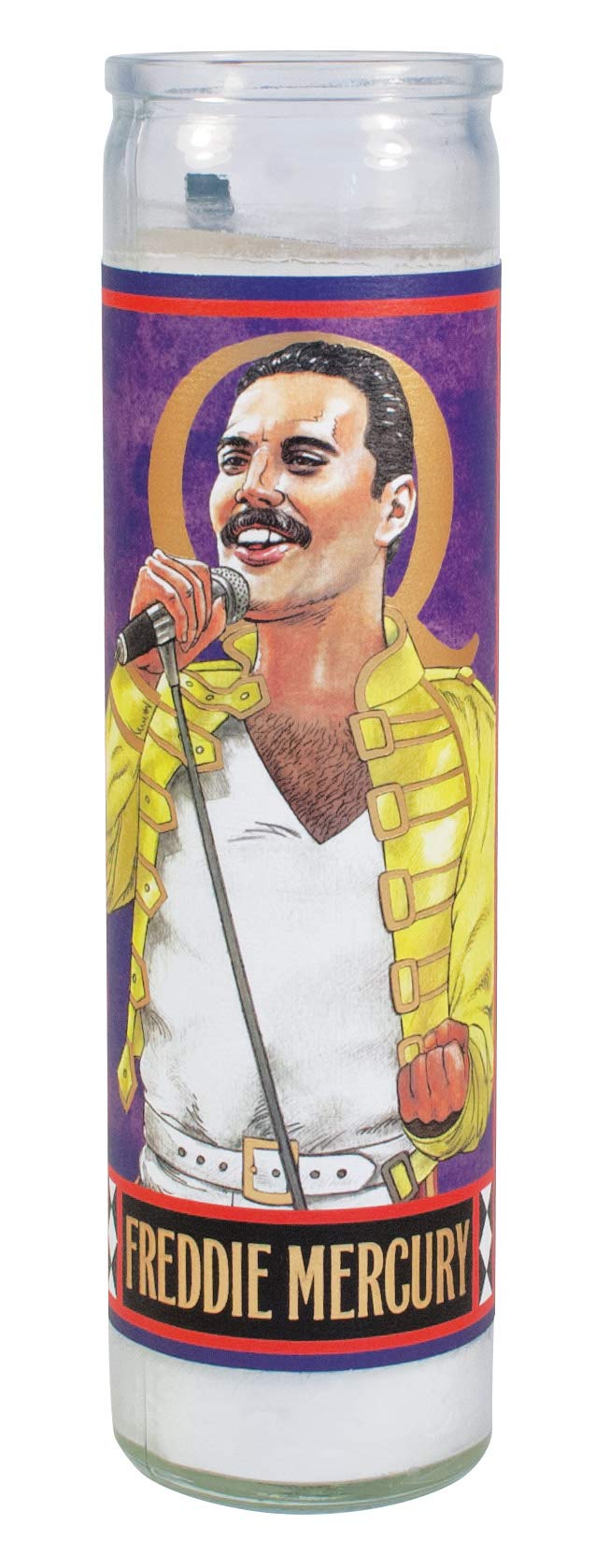 The Unemployed Philosophers Guild Freddie Mercury Secular Saint Candle - Unscented 8 Inch Tall Glass Prayer Votive, Made in The 