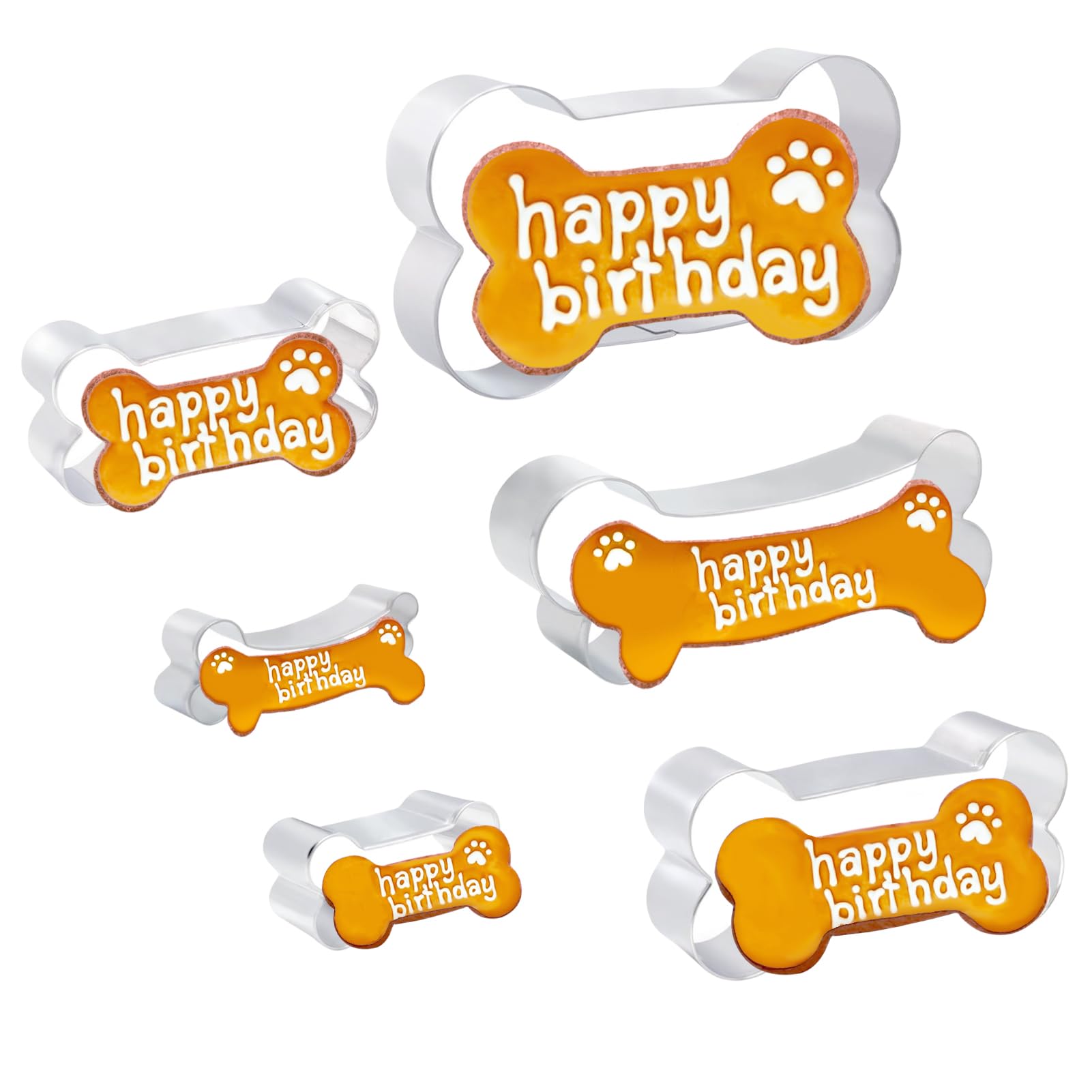 Tingsing 6 Pieces Dog Bone Cookie Cutters Set, Dog Cookie Cutter 5'', 4'', 3.5'', 2'', 4.8'', 3'' Bone Shape Cookie Cutters Stai