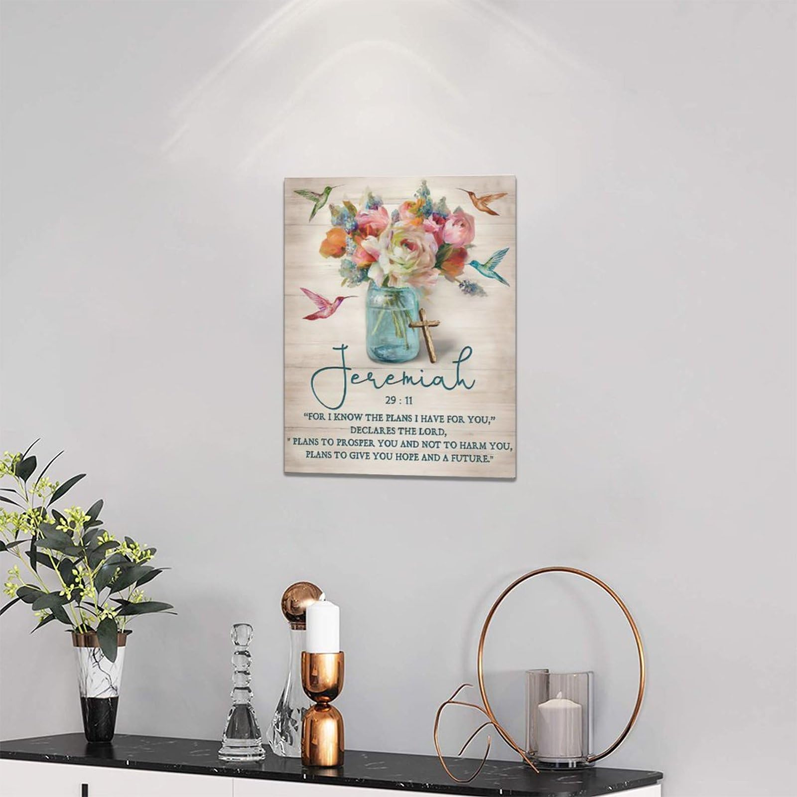 Farmhouse Scripture Wall Art Religious Bible Verses Canvas Prints Painting Rustic Floral Flower Pictures Framed Country Christia