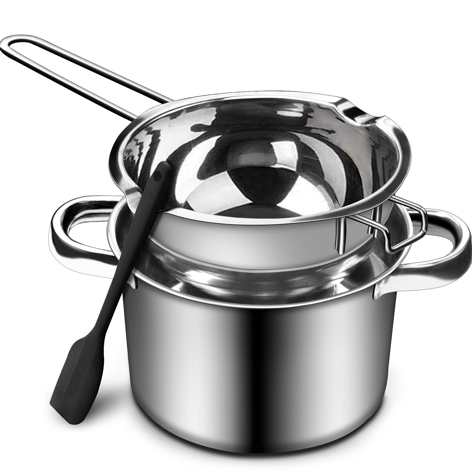 1000ML/1QT Double Boiler Chocolate Melting Pot with 2QT 304 Stainless Steel Pot, Chocolate Melting Pot with Silicone Spatula for