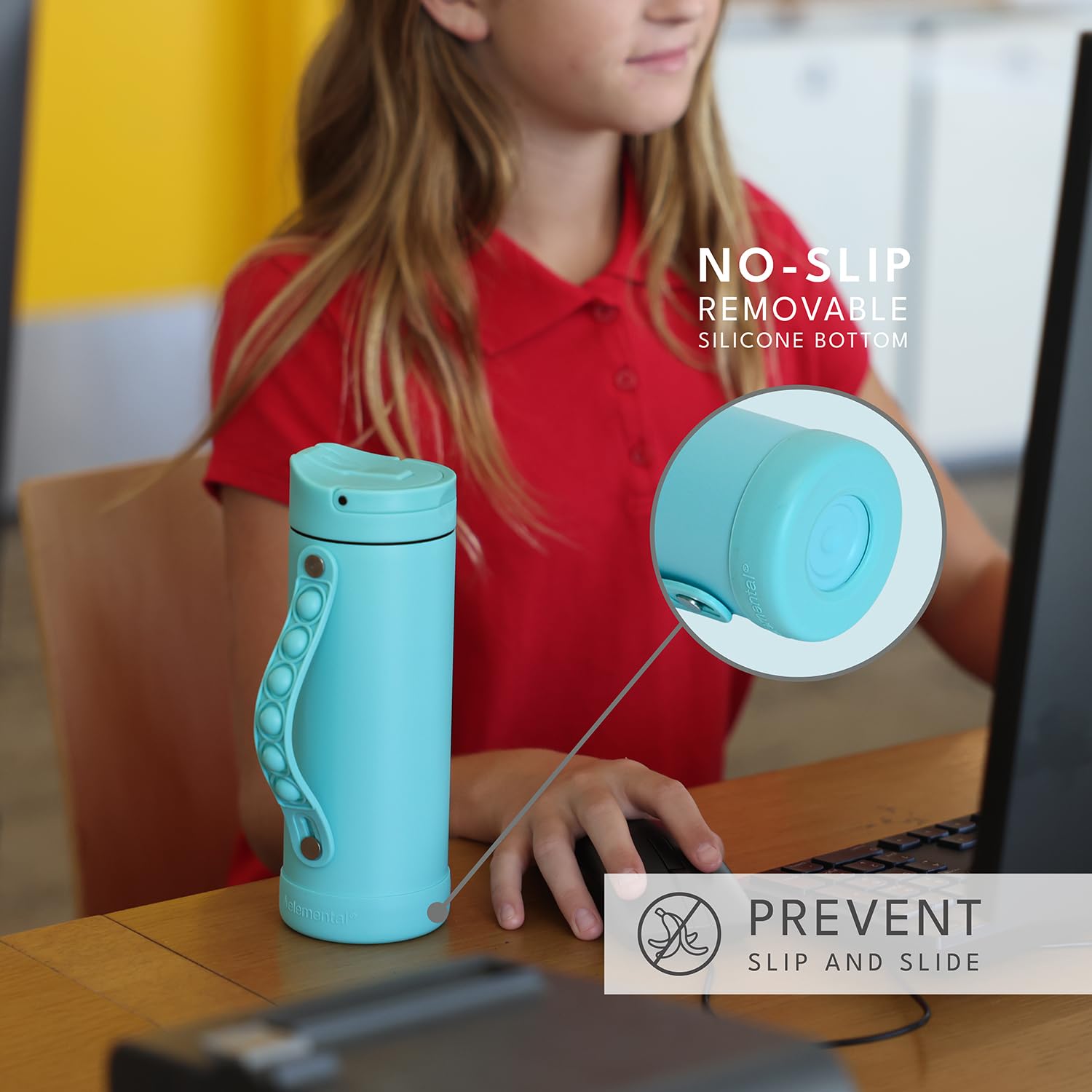 Elemental Iconic Kids Water Bottle With Straw Lid & Stress Reliever Pop It Handle, Leak-Proof When Closed, Triple Insulated Stai