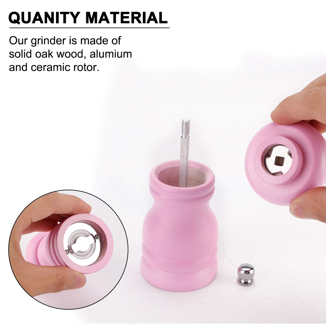 Uxcell Salt And Grinder 4.5 Inch Wooden Mills Shakers With Adjustable Coarseness For Seasoning Meal Prep Cooking Dining Pink