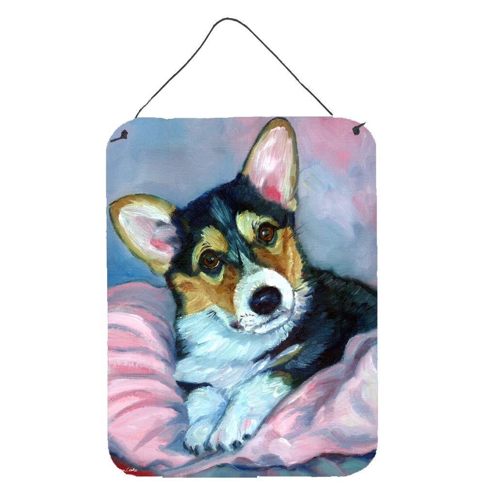 Carolines Treasures 7301DS1216 Corgi Puppy with Pink Blanket Wall or Door Hanging Prints Aluminum Metal Sign Kitchen Wall Bar B