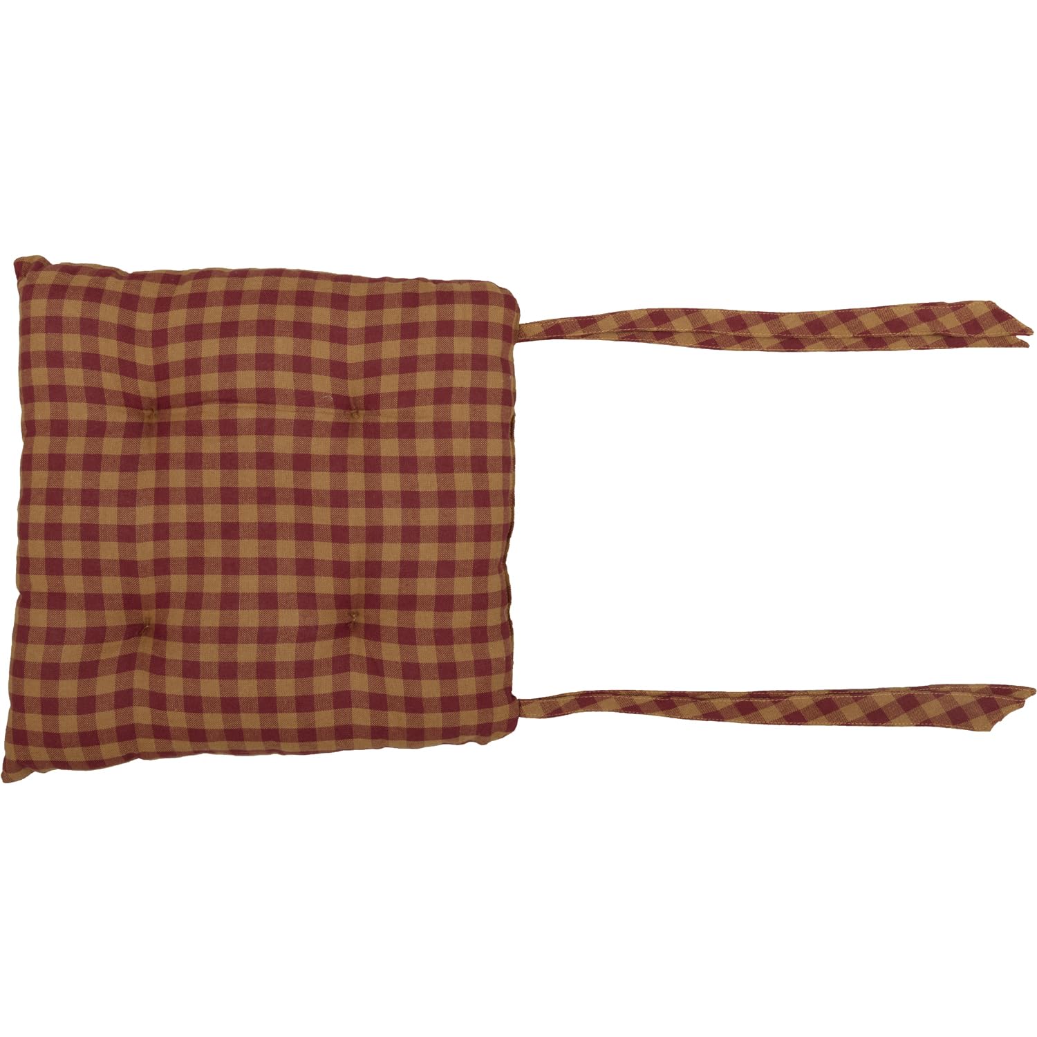 Vhc Brands Star Cotton Primitive Tabletop Kitchen Tie Back(S) Appliqued Square Chair Pad, King, Burgundy Red, 14 Inches
