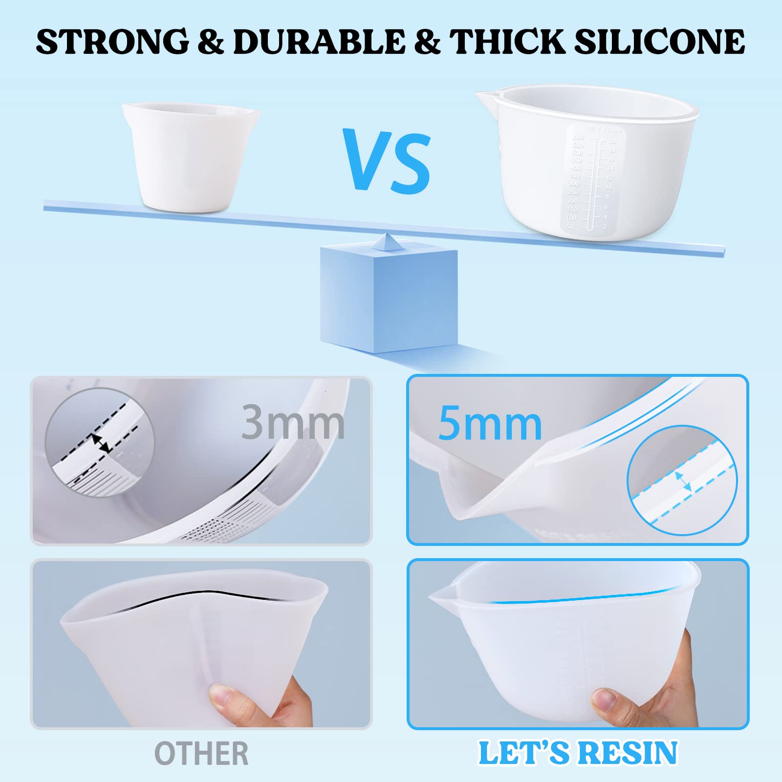 Let'S Resin Silicone Measuring Cups, 600Ml/20Oz&100Ml Thickening&Non-Stick Resin Mixing Cups,Resin Supplies, Easy To Clean,Silic