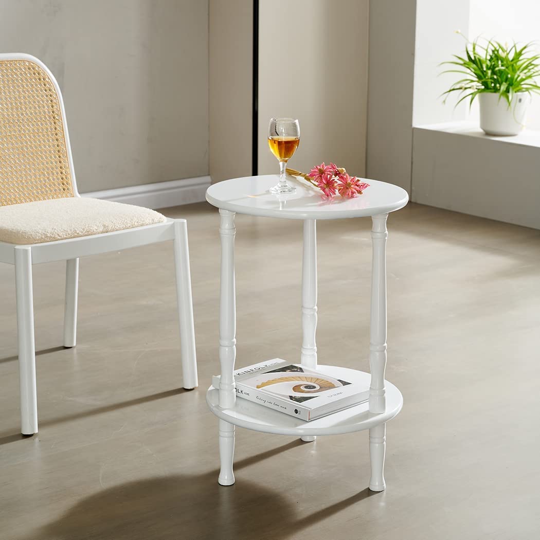 Device Bas With Brown Art Shoppee Round Side Table, 2Tier End Tables For Small Spaces, Wooden Coffee Center Table & Sofa Side T