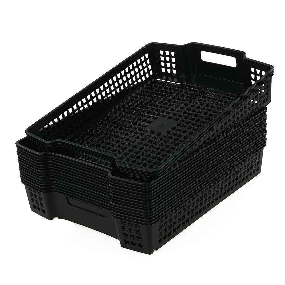 Sandmovie Large Basket Tray For Storage, Plastic Kitchen Classroom Office Organizer, Black, 6 Packs