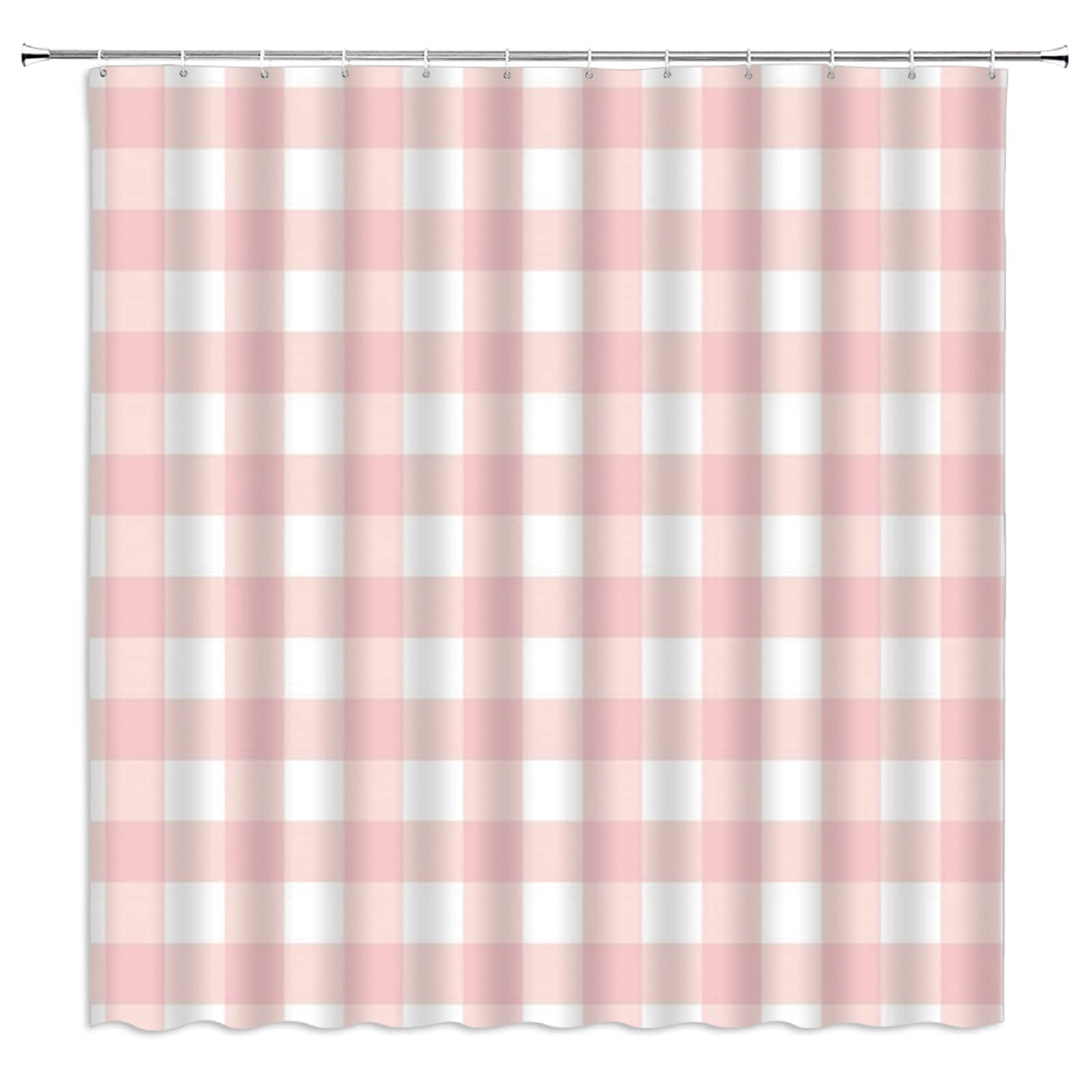 Zkjsmgs Geometric Plaid Shower Curtain Checkered Modern Geometry Pink White Buffalo Check Boho Square Blush Bathroom Home Curtai