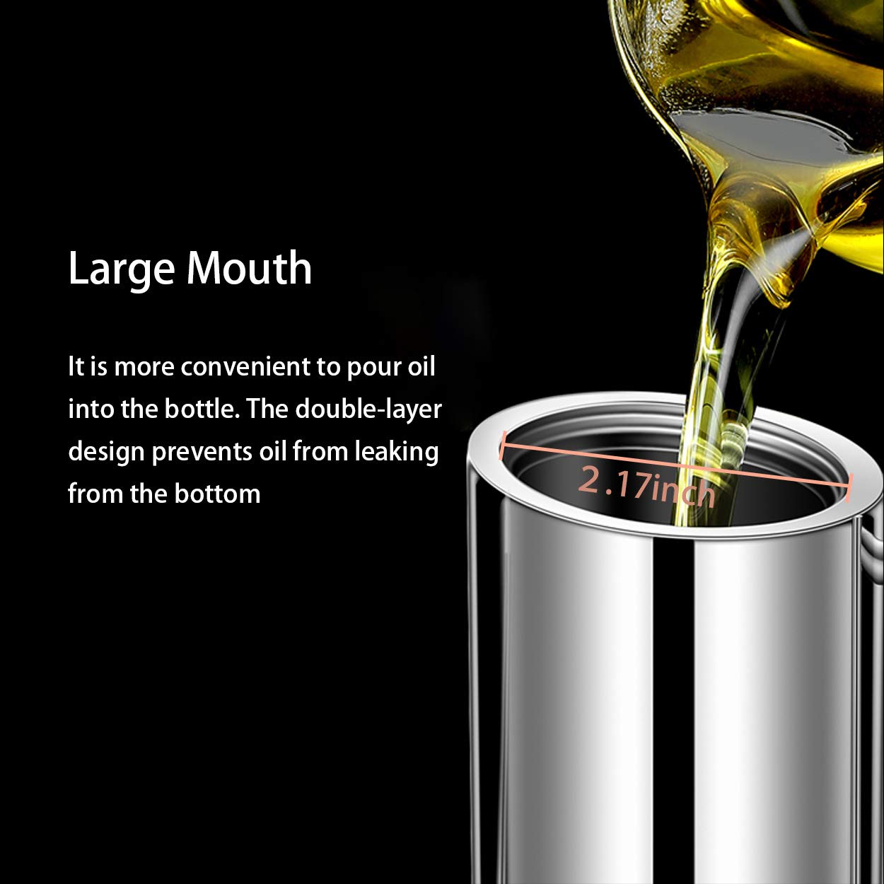 Sumerflos Olive Oil Dispenser Bottle Stainless Steel, 500Ml/17Oz Drip-Free Pouring Oil Pot Storage Container For Salad And Kitch