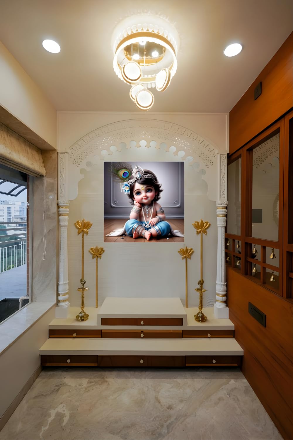 Anabia Decor Smily Baby Bal Govind God Wall Poster For Pooja Room,Livingroom, Bedroom, Office, Kidsroom (Size - 45 Cm X 45 Cm)