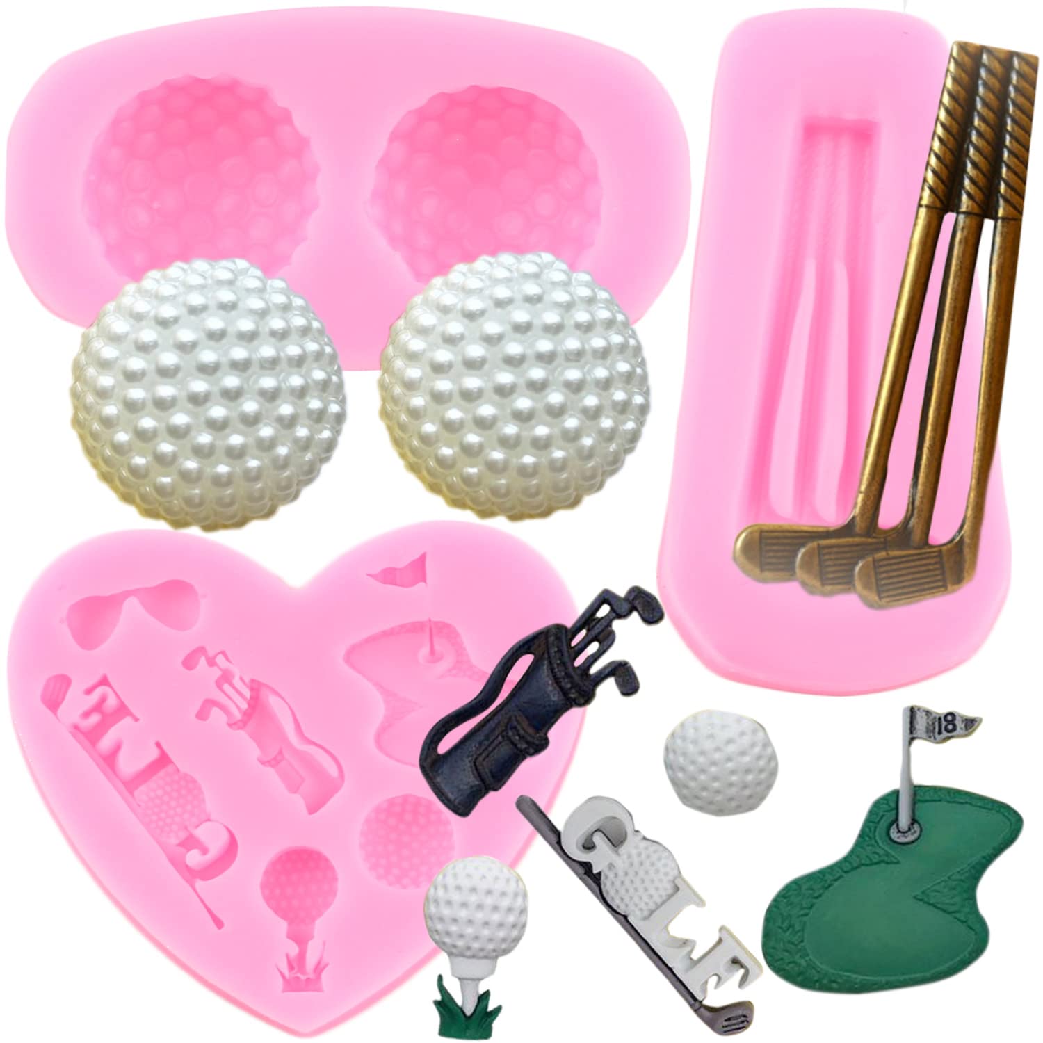 Mujiang Golf Silicone Mold Golf Balls Chocolate Candy Fondant Molds For Sugarcraft Cake Decorating Gum Paste Epoxy Set Of 3