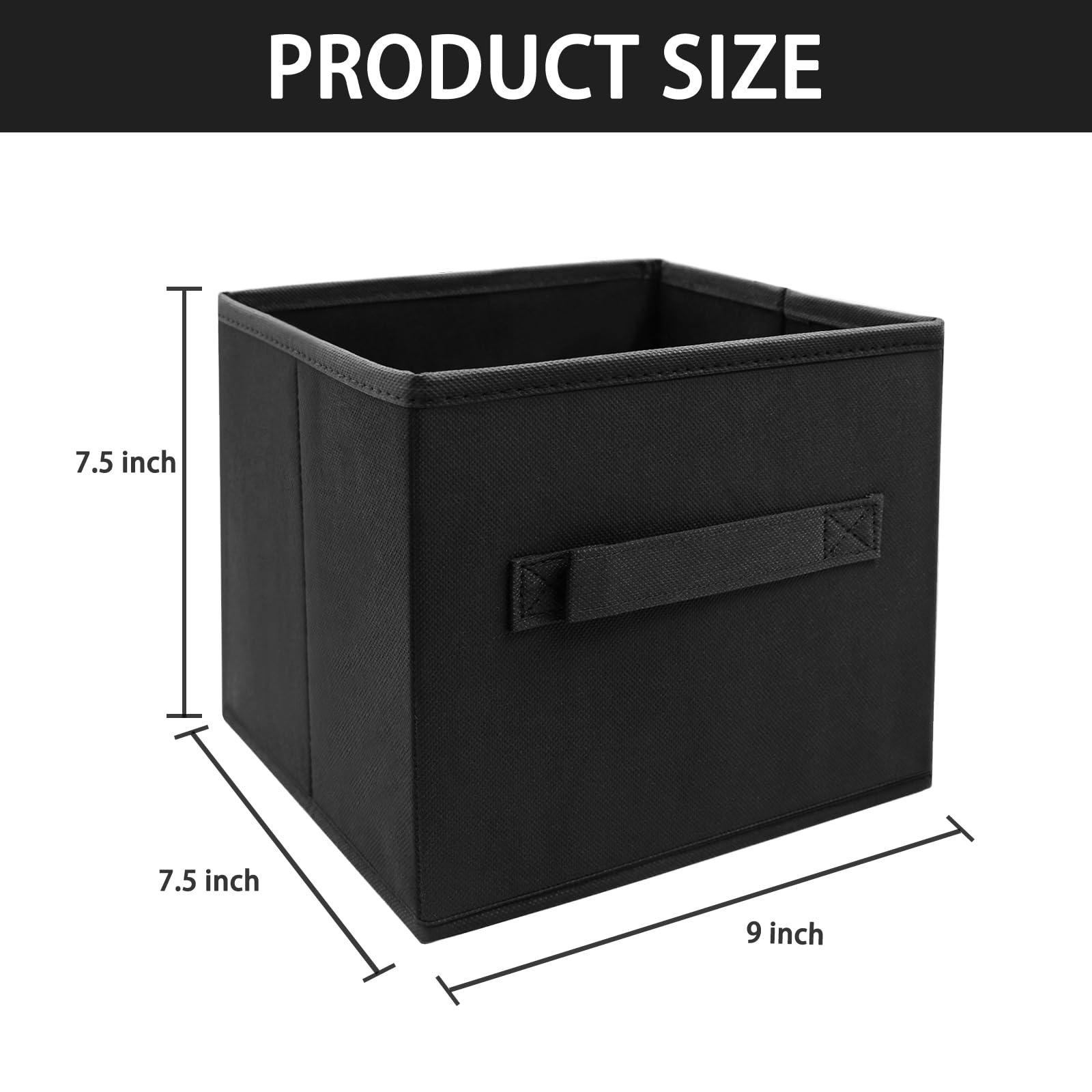 Ebigic Small Storage Bins[6 Pack] 9.0''X7.5''X7.5'' Small Size Fabirc Foldable Closet Toy Organizer Collapsible Cloth Black