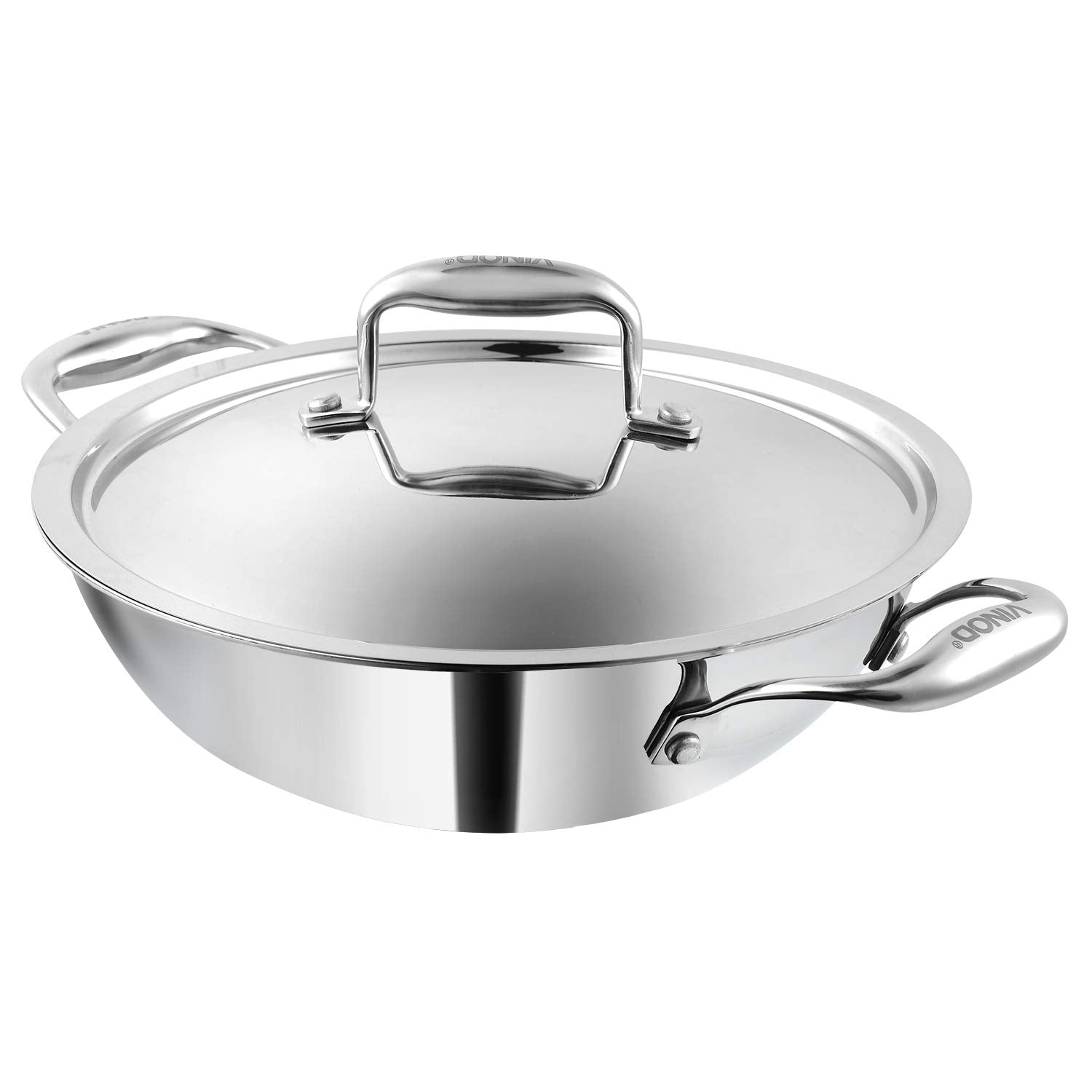Vinod Platinum Kadai Triply Stainless Steel | Suitable For Indian Cooking, Sauces, Stews, Soups | Deep/Extra Deep Kadai With Lid