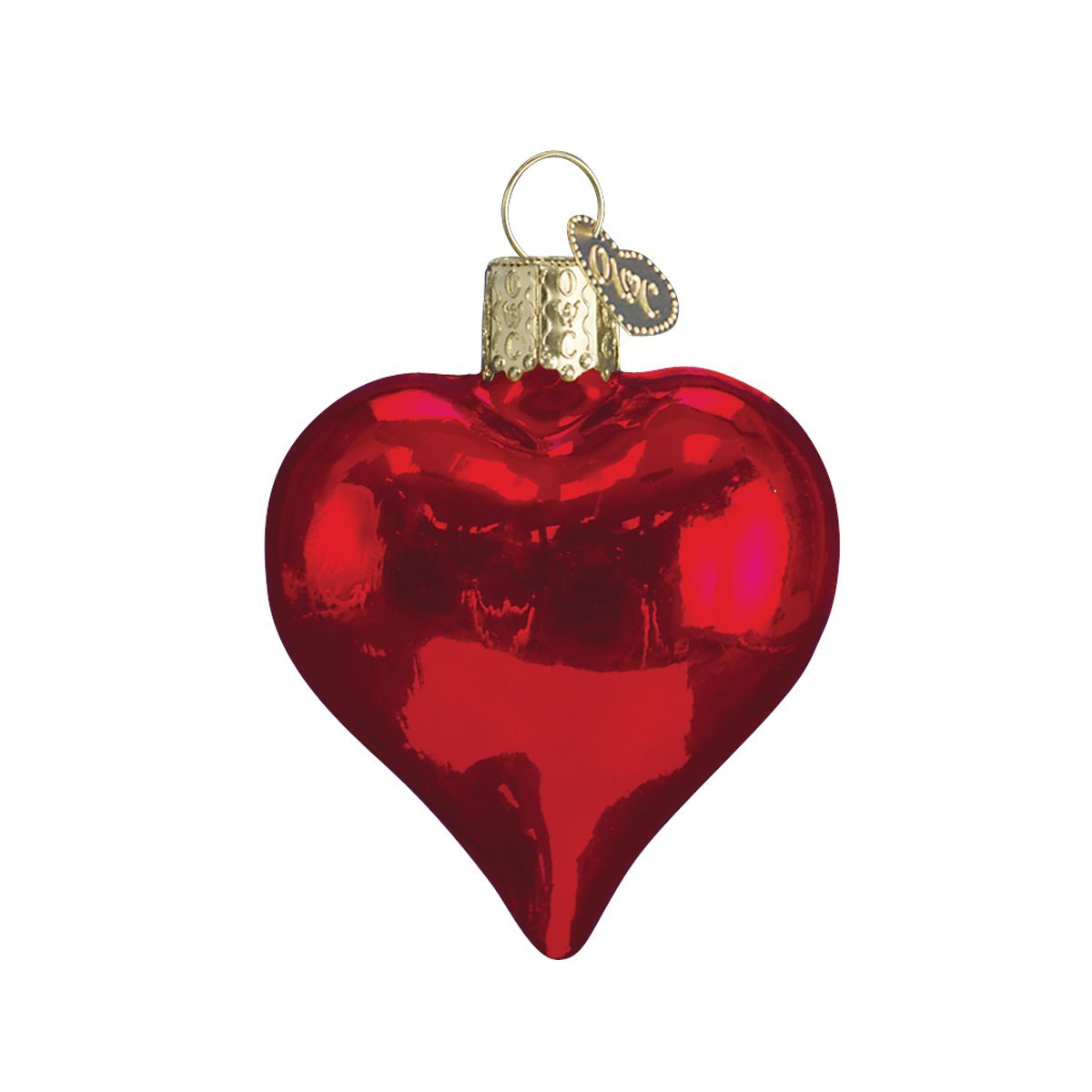 Old World Christmas Ornaments Shiny Red Heart Glass Blown Ornaments for Christmas Tree