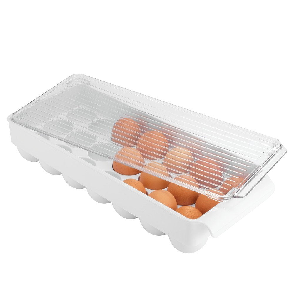 Idesign Fridge Binz Bpa-Free Plastic Stackable Egg Holder - 14.5'' X 6.25'' X 3'', Clear/White