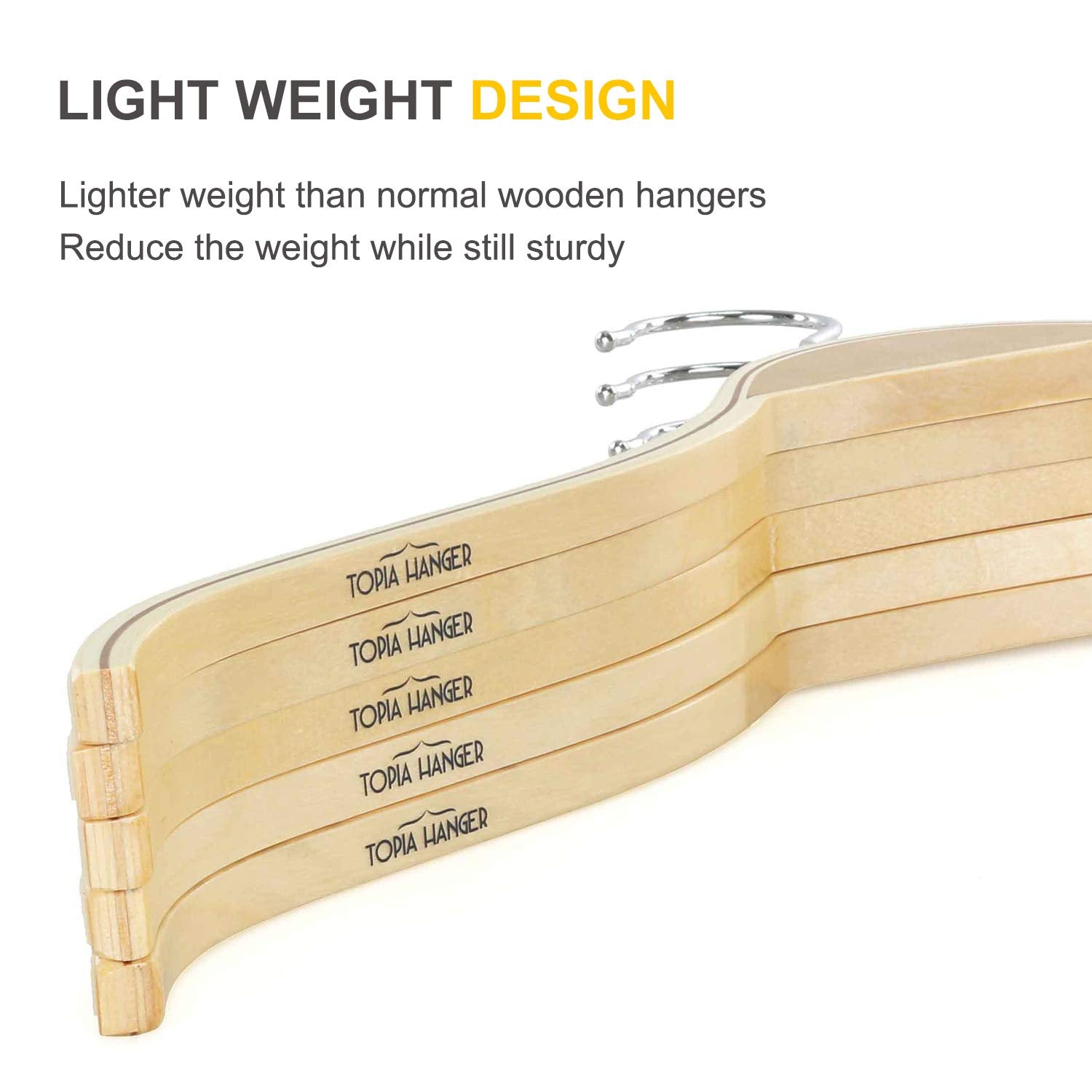 Topia Hanger Slim Natural Wood Hangers With Extra Soft Non-Slip Rubber Grips, 10-Pack High-Grade Fashion Hanger No Shoulder Bump