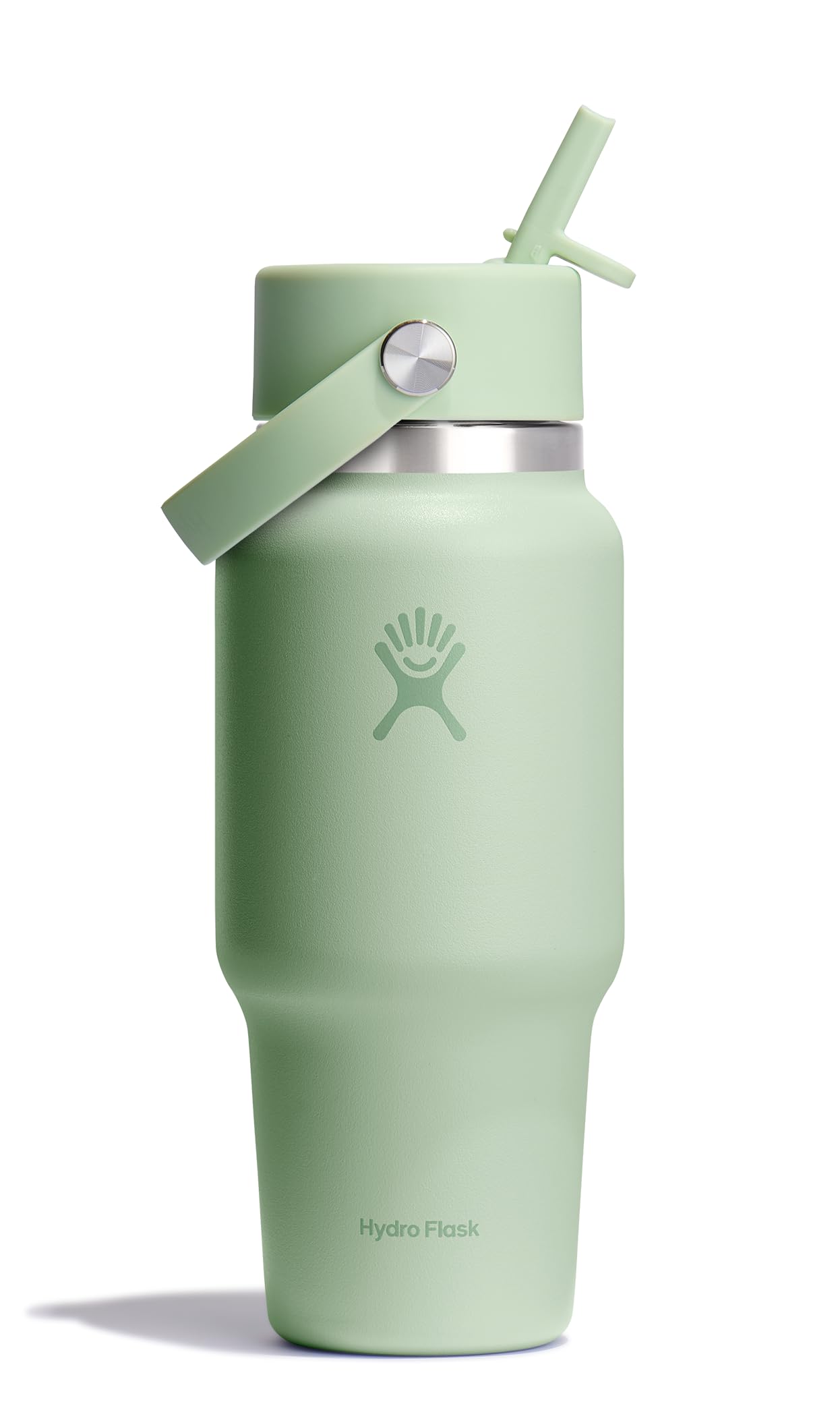Hydro Flask Travel Water Bottle - Insulated Stainless Steel - Wide Straw Lid, Non Spill, Leakproof in 24 Oz Aloe Green