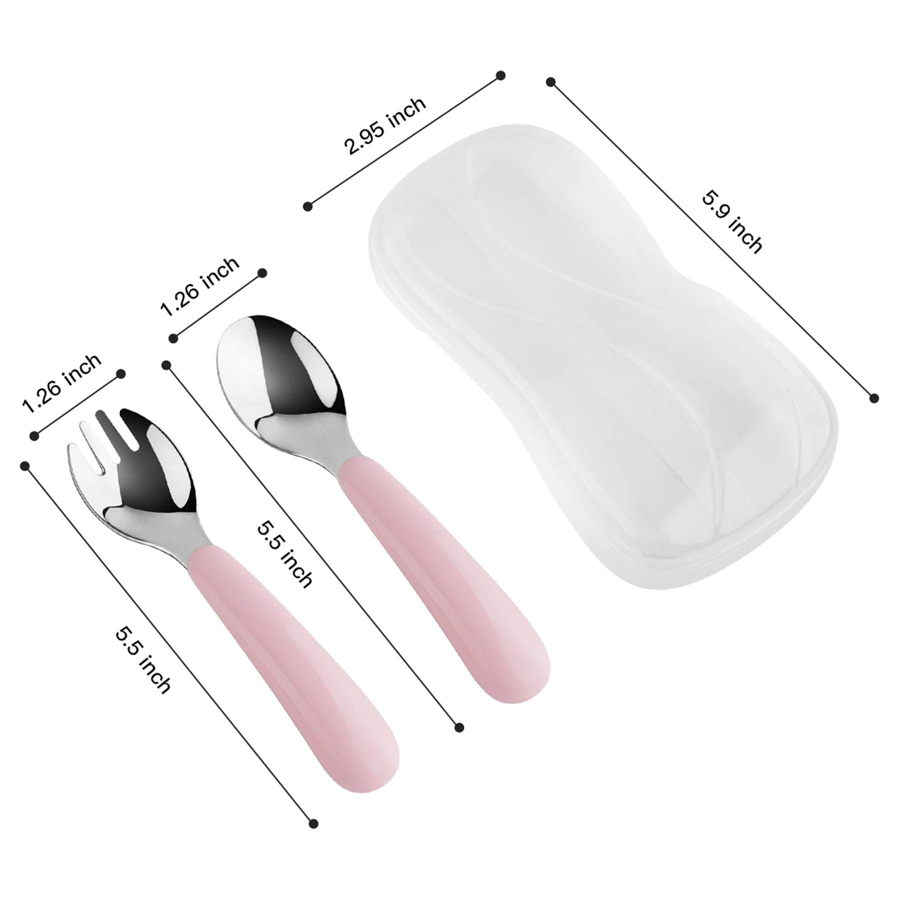 Kirecoo 2 Set Toddler Utensils, Toddler Forks and Spoons, Stainless Steel Toddler Silverware Set, Designed for Self Feeding Flat