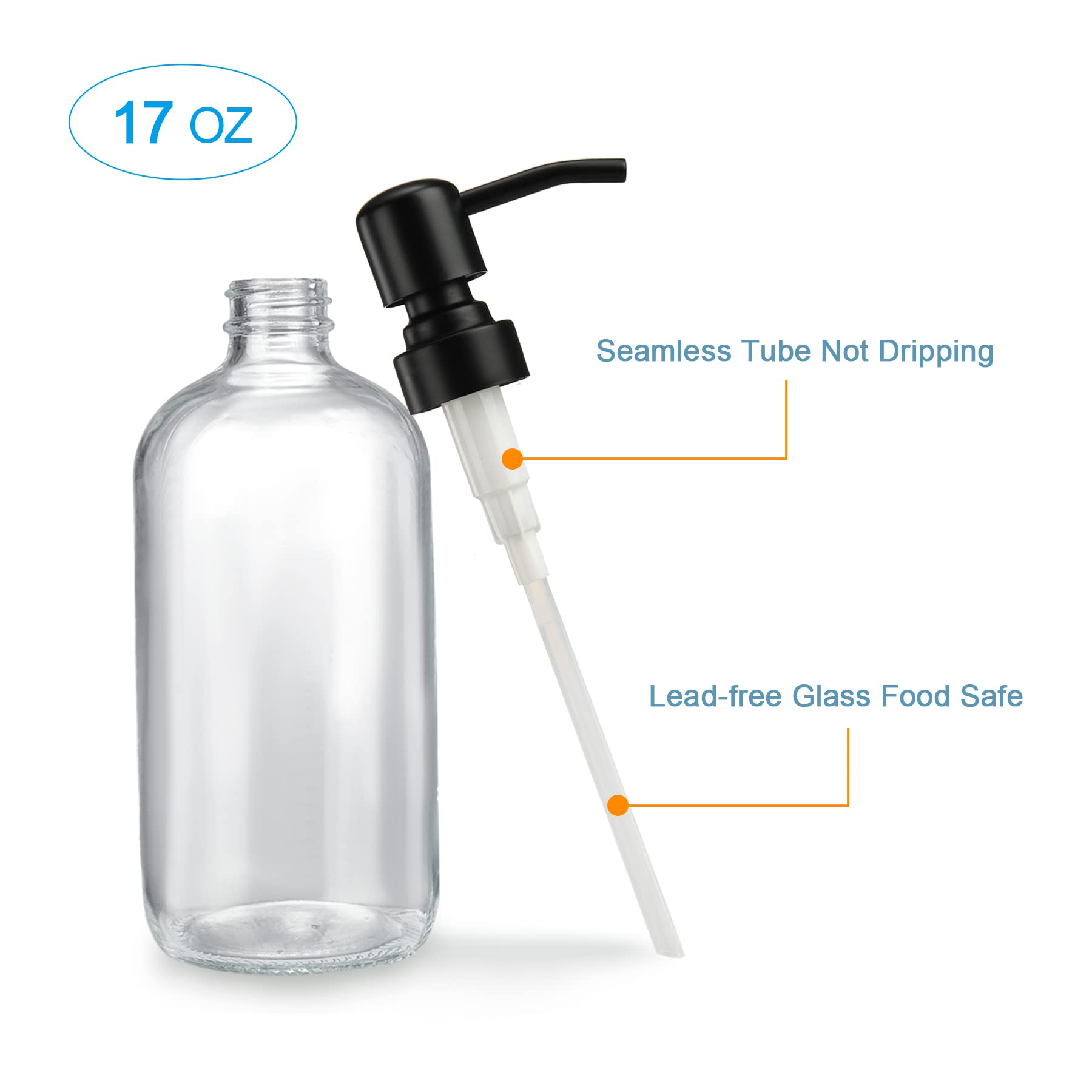 Amazerbath Thick Amber Glass Soap Dispenser With Pump Stainless Steel, 17Oz Luxury Gold Hand Soap Dispenser, 2 Pack Modern Vinta